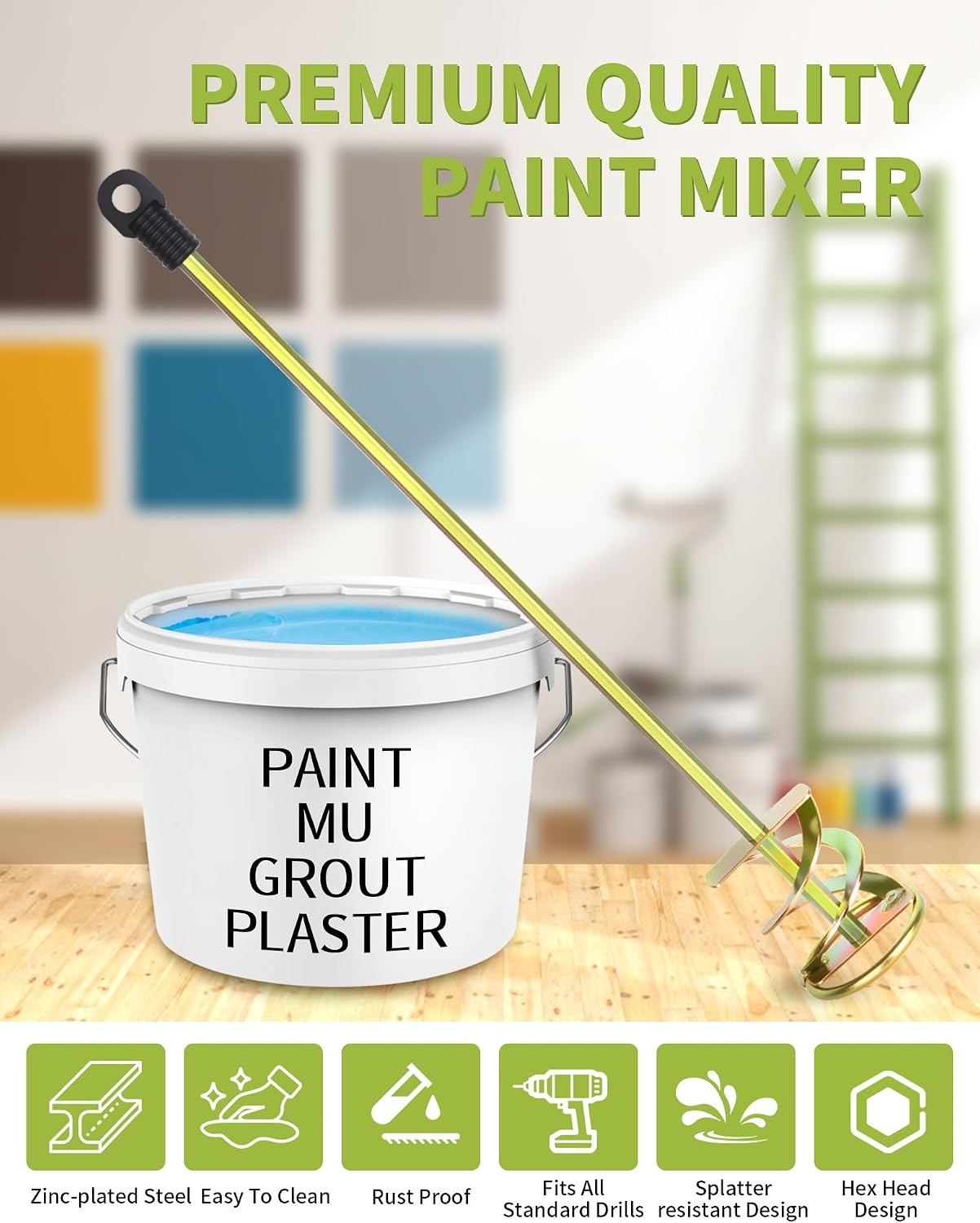 Paint Stirrer for Drill, Mixing Paddle Attachment, 1-5 Gallon, Zinc Plated | Dua