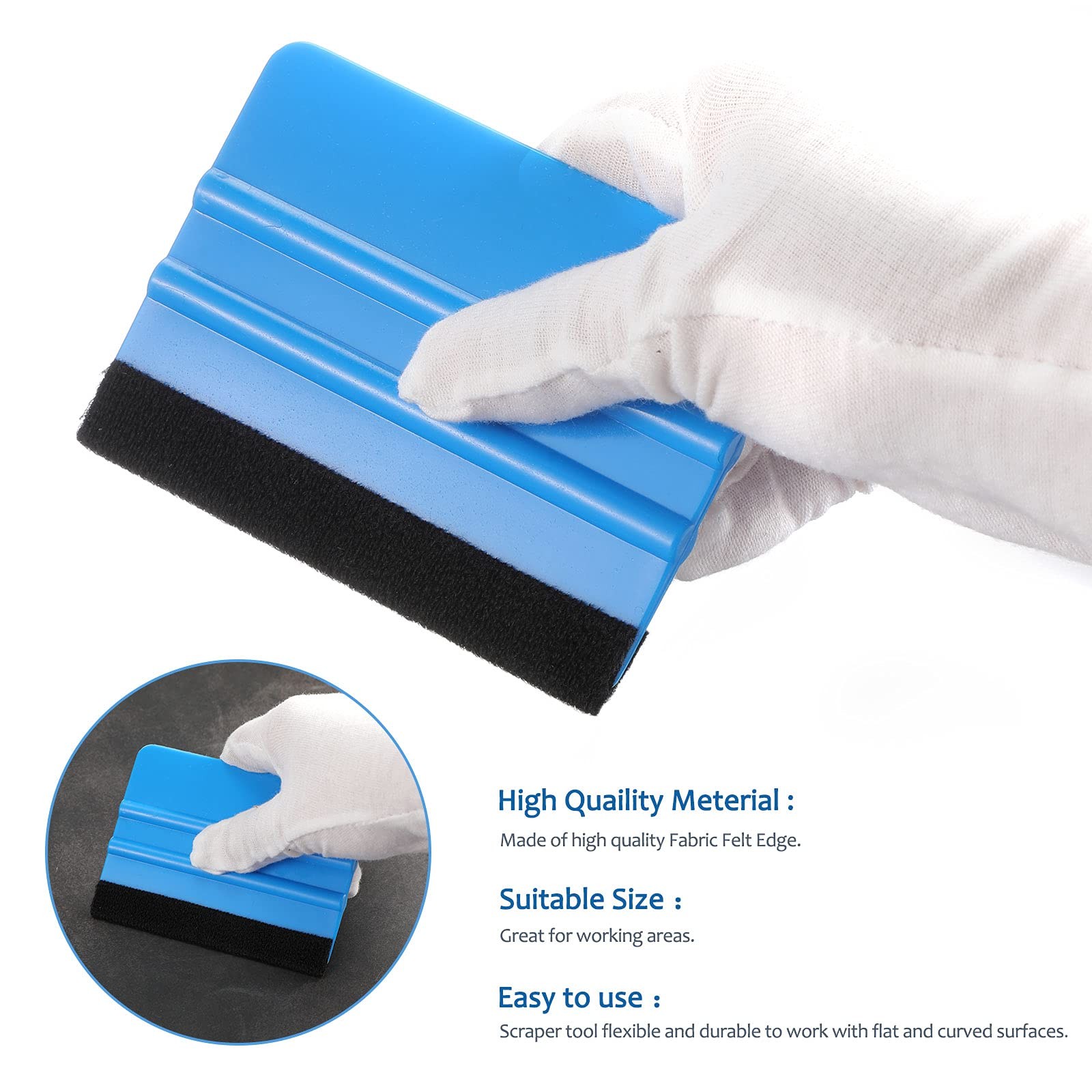 Frienda 12 Pieces Plastic Felt Edge Squeegee Tool Vinyl 4 Inch Blue