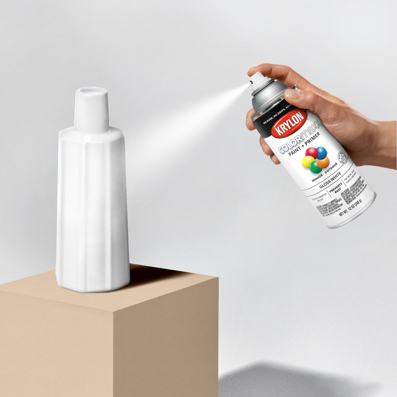 Krylon ColorMaxx 12 Oz. Gloss Spray Paint, White – 1 Count (Pack of 1),