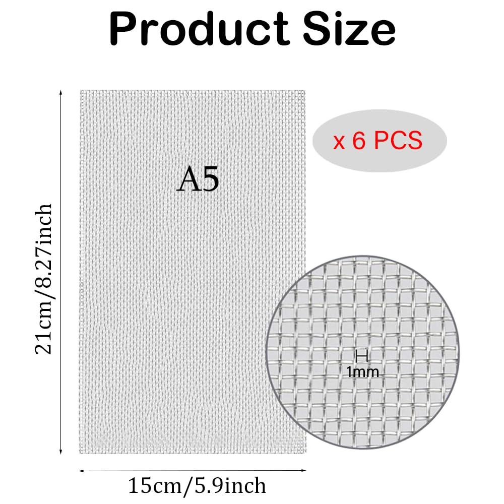 6 PCS Stainless Steel Wire Mesh Sheet 20 Screen Woven Silver