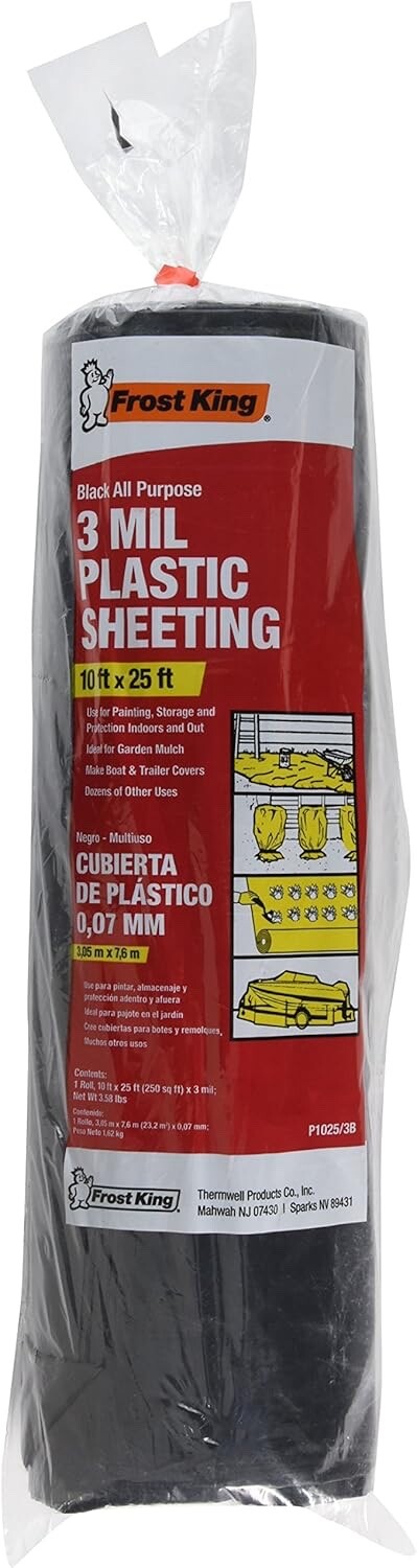 Frost King P1025/3B Polyethylene Sheeting, 10′ x 25′ x 3 mil., Black 2 Pck