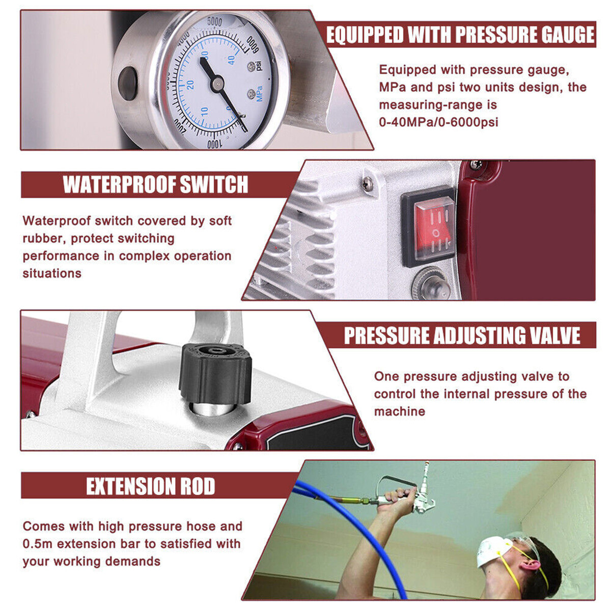 1700W High Pressure Airless Paint Sprayer High Efficiency Power Painting 220V