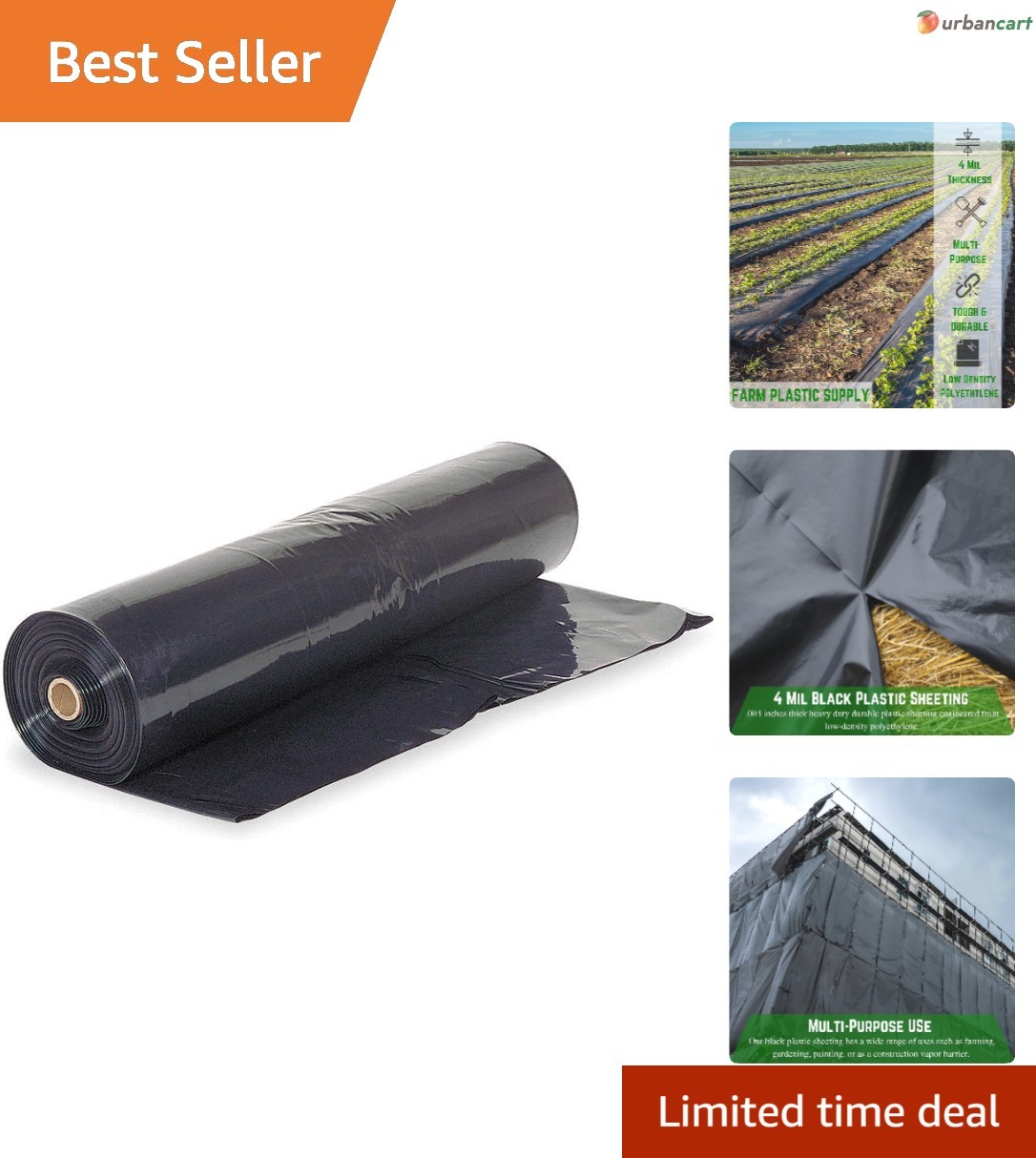 Heavy Duty 4 Mil Black Plastic Sheeting – 8′ x 100′ Vapor Barrier & Tarp