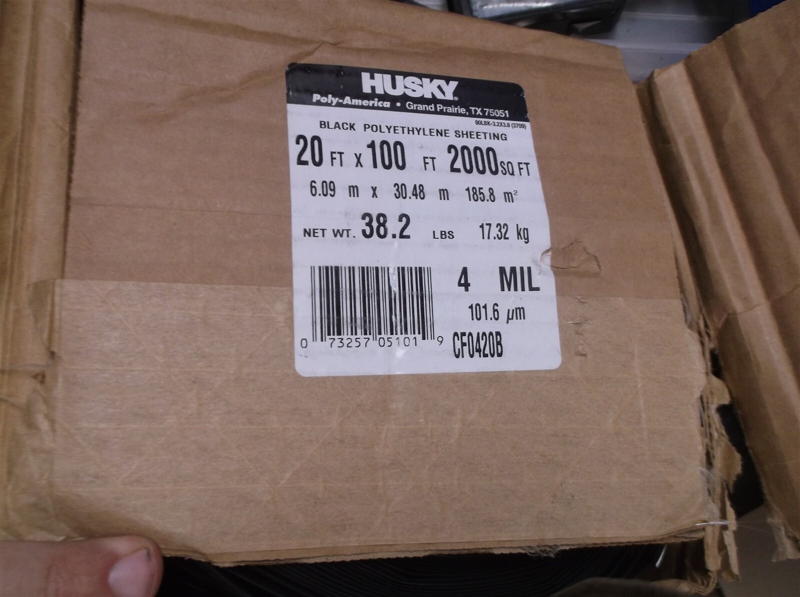 Husky Plastic Sheeting 4 mil T X 20 ft. W X 100 ft. L Polyethylene Black