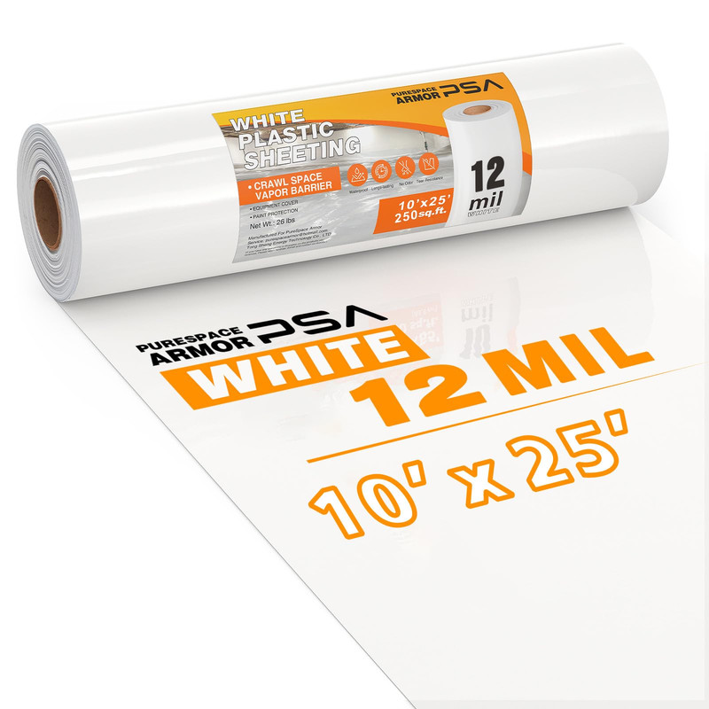 Purespace Armor Crawl Space Vapor Barrier 12 Mil 10X25 White Heavy Duty Plastic