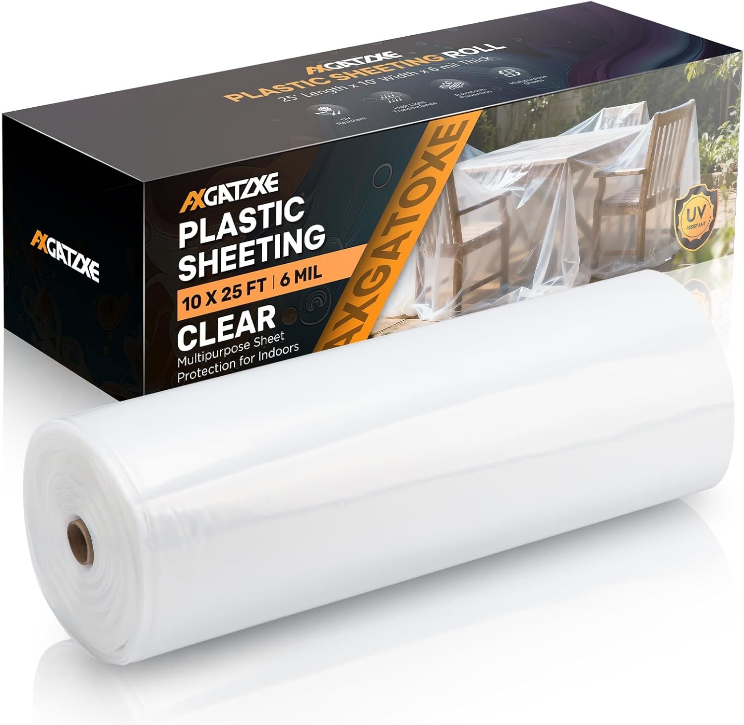 6 Mil10x25 FT Heavy Duty Plastic Sheeting,UV Resistant Tear-Proof for Greenhouse