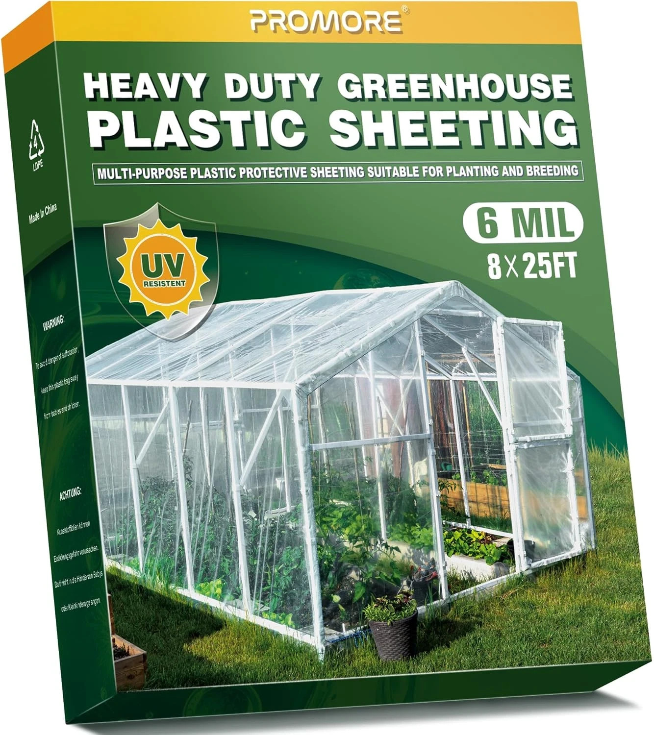 6 Mil 8X25 FT Clear Greenhouse Plastic Sheeting, Heavy Duty UV Resistant Tear-Pr