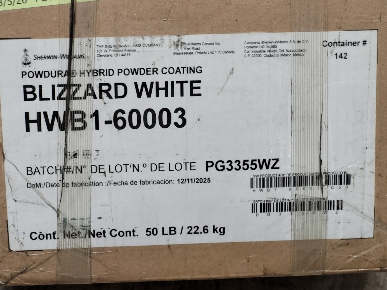 Sherwin Williams Powdura Epoxy Powder Coating Blizzard White HWB1-60003 50lbs