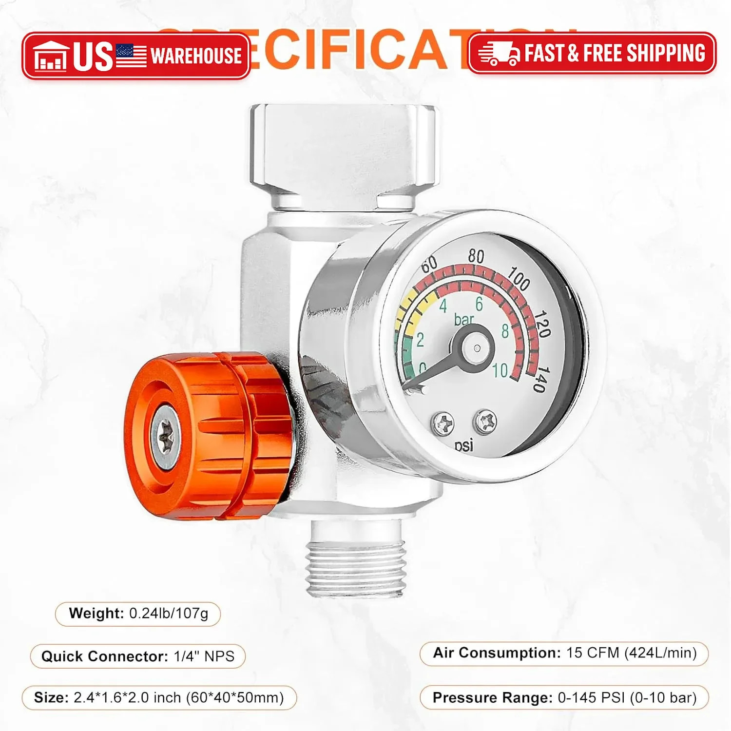 REFINE Spray Gun Regulator Kit, Air Pressure Regulator with Gauge for Pneumatic