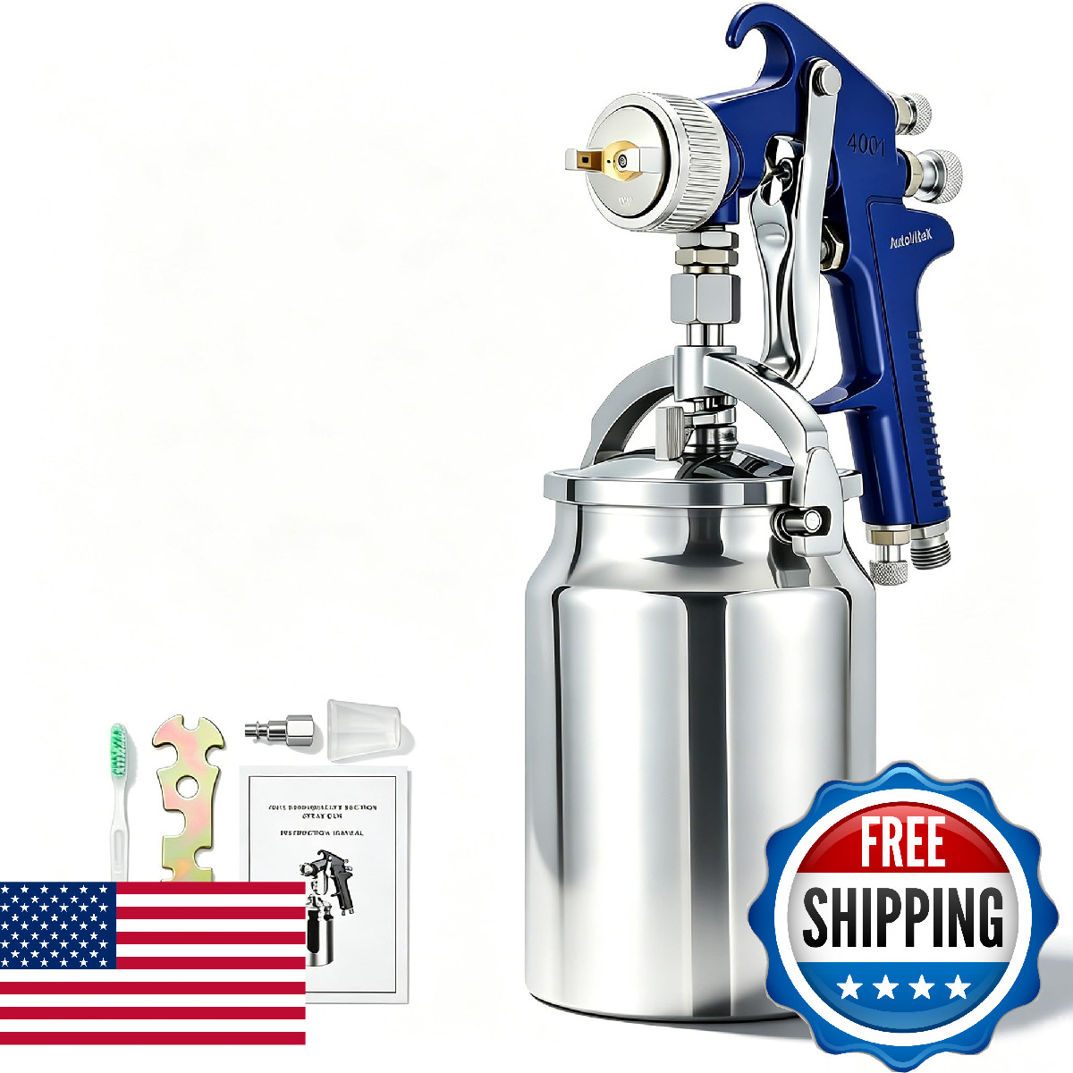 Autovitex 34 Ounce Siphon Feed Spray Gun 2.0 Mm Copper Nozzle Professional Hvlp