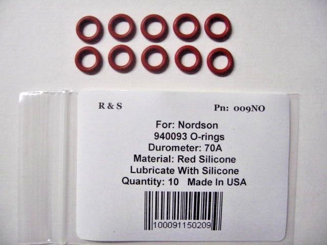 10 Compatible Nordson 940093 O-Rings / R&S 009NO / Material Red Silicone