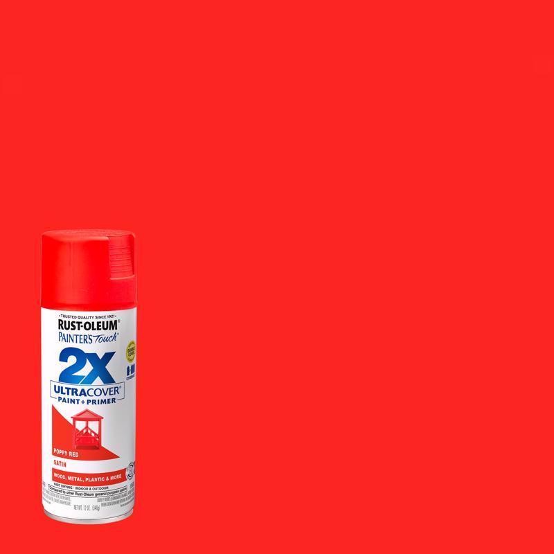 Rust-Oleum 277994 Painter’s Touch Ultra Cover Satin Poppy Red Spray Paint 12 oz