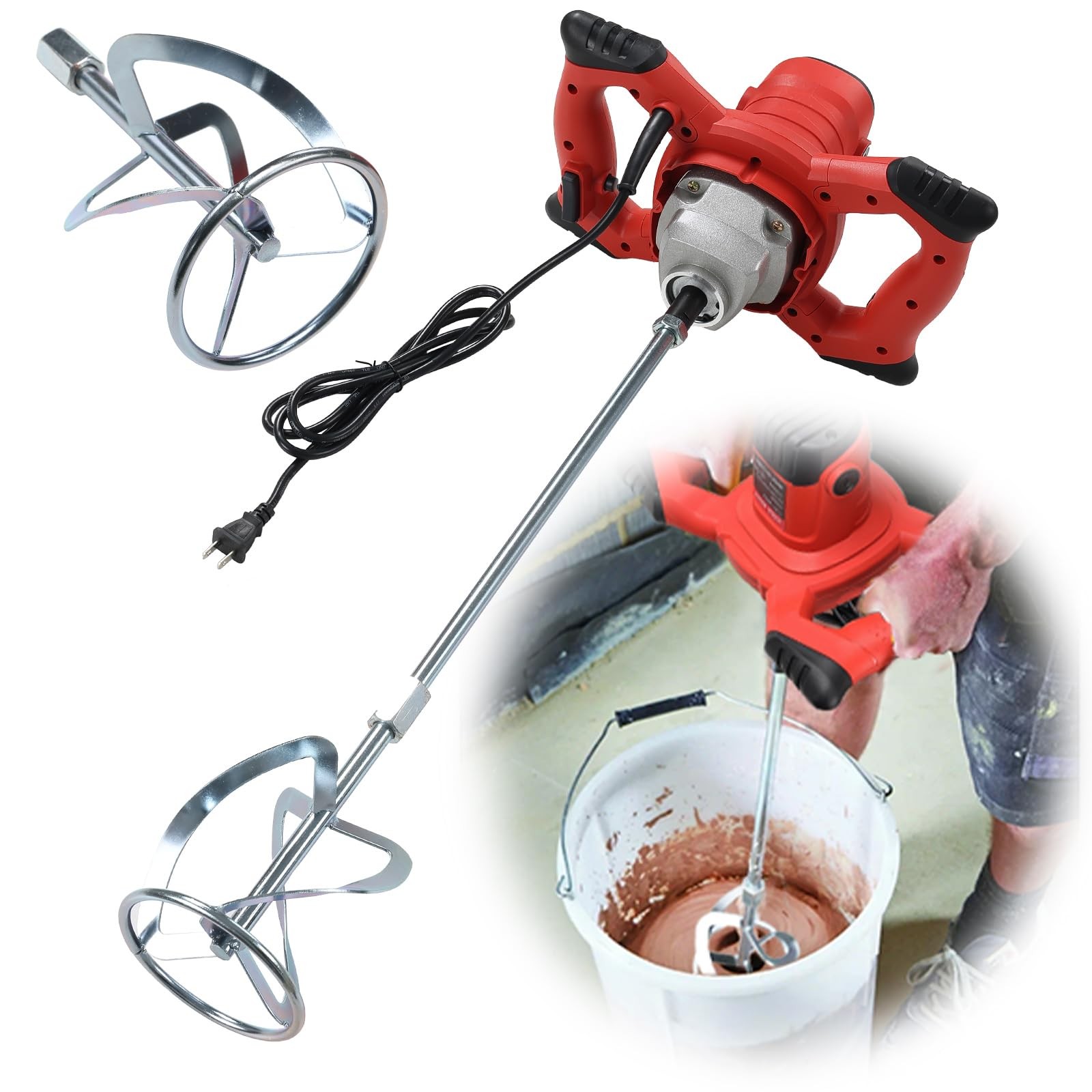 Cement Mixer, 2100W Handheld Electric Concrete Mixer, Portable Mortar Mixer w…