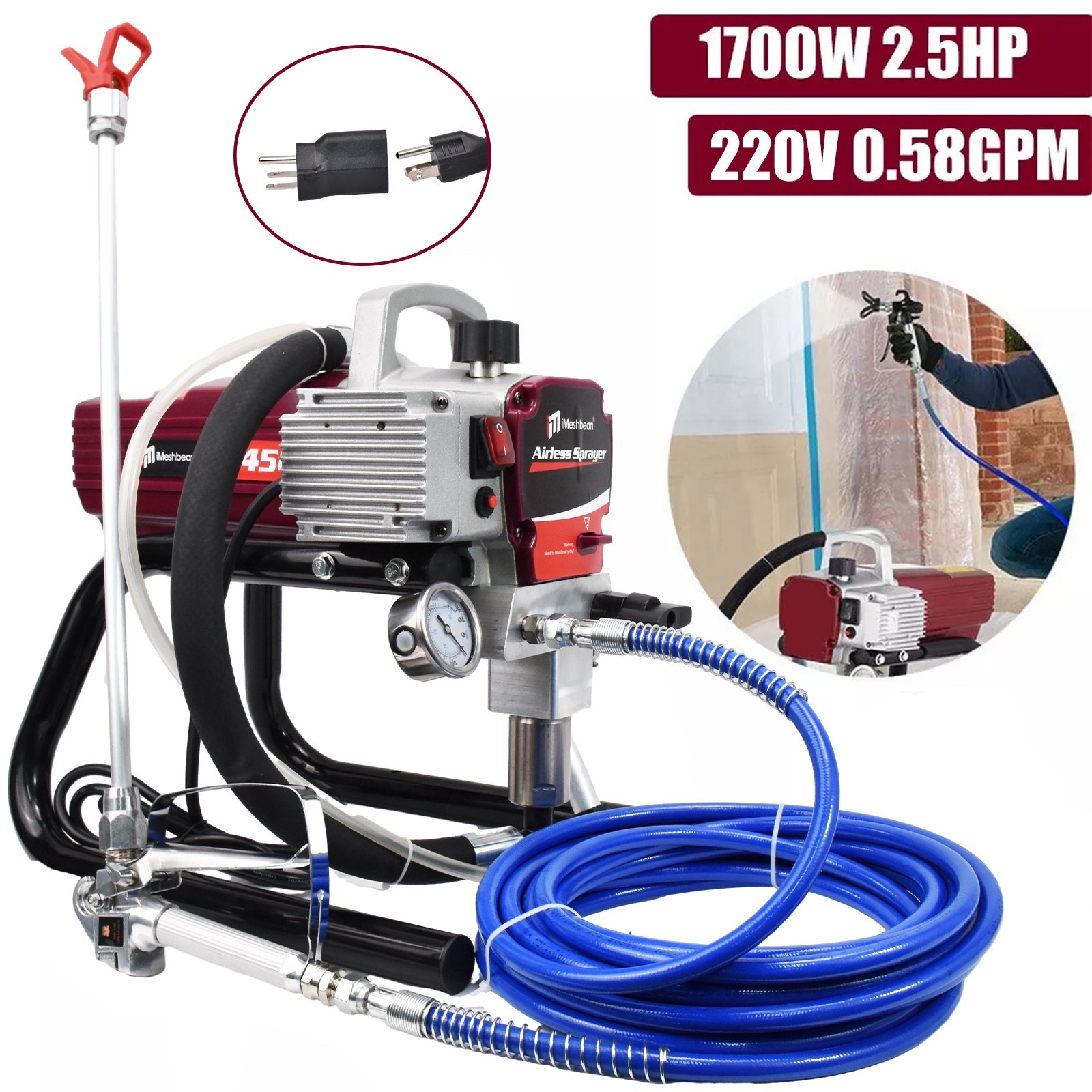 2.5HP Electric Airless Paint Sprayer High Efficient 3300PSI W/Extension Rod 230V