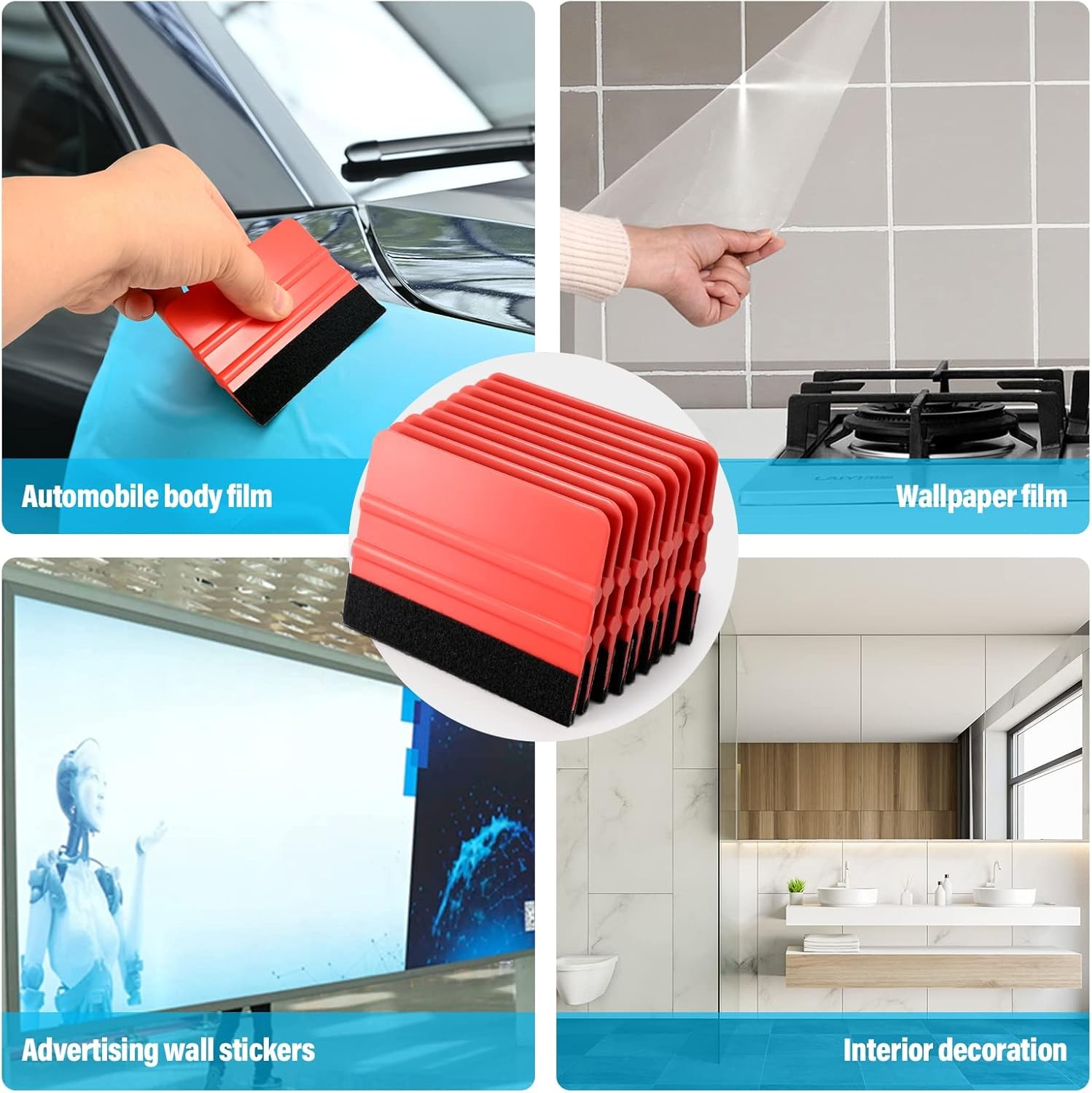 Gomake 20 Pack Vinyl Squeegee with 20PCS Felt Fabric for Tint Black and Red