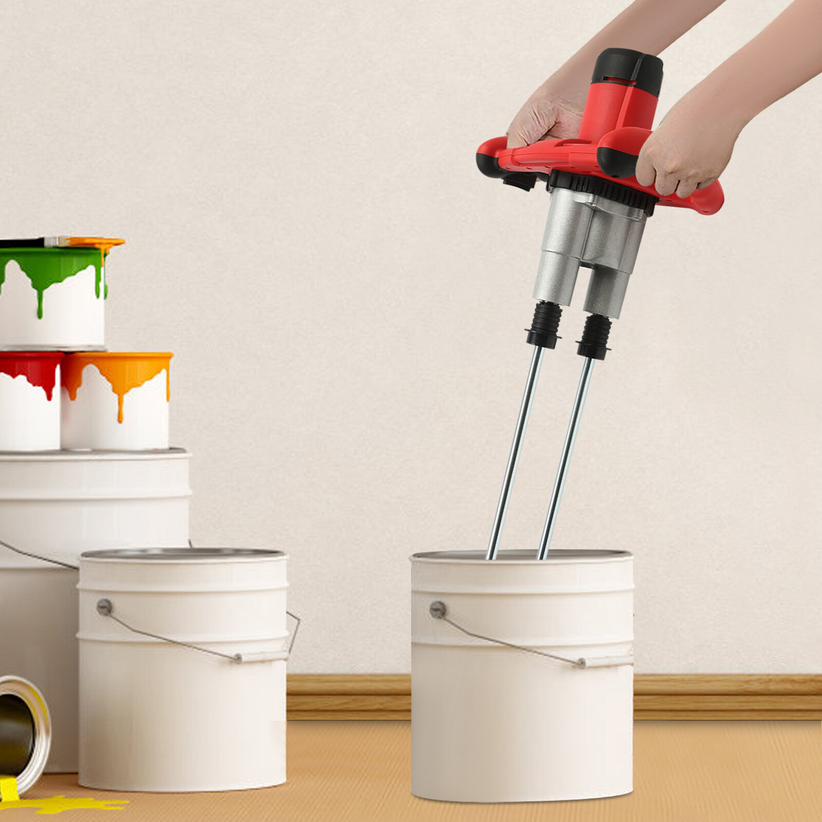 2800W Paint and Mortar Stirrer 2-Gear Concrete Stirrer Hand Mixer 6 Speeds