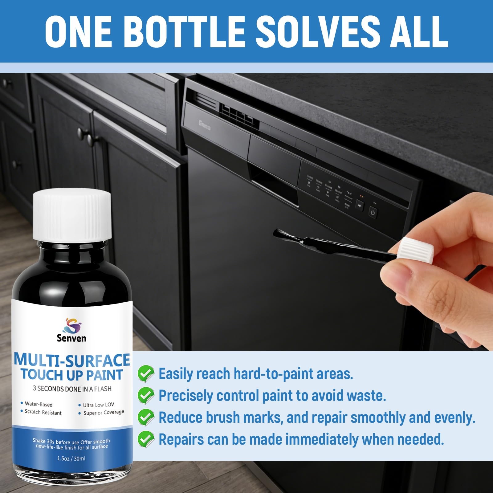 Black Touch Up Paint Semi-Gloss Multi Surface 30 ml,