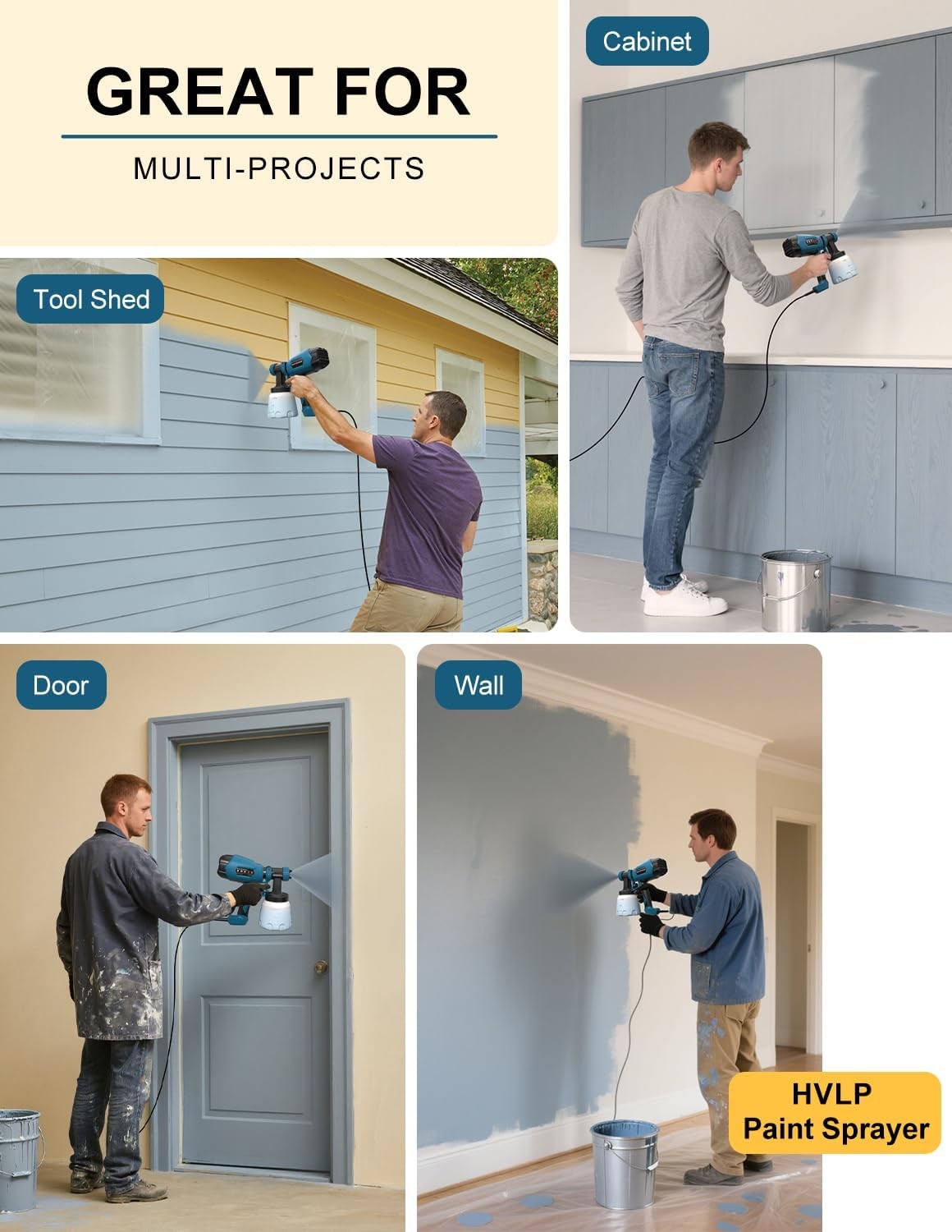 Wibentl Paint Sprayer Electric Spray Paint Gun 3 Modes 4 Brass Nozzles Cleaning