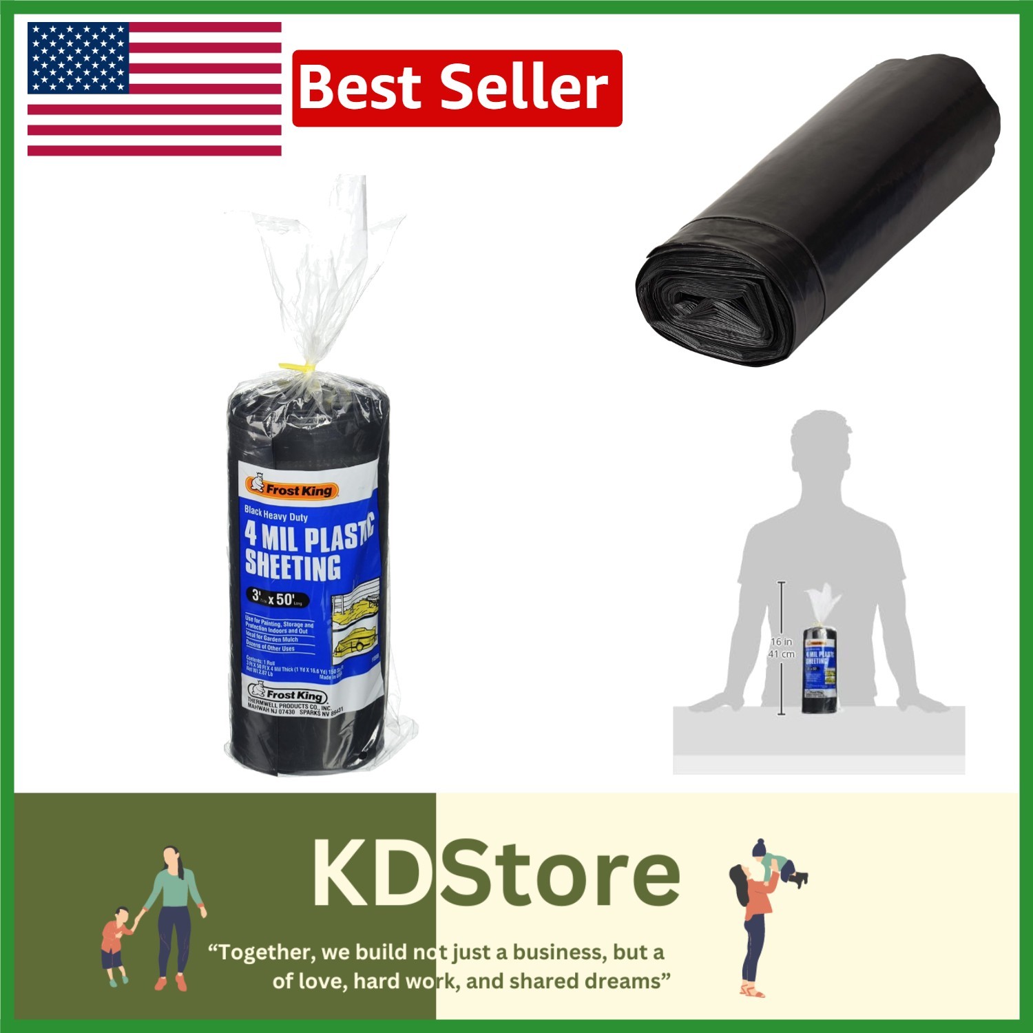 Black Polyethylene Sheeting 3′ x 50′ 4 Mil Water Resistant Covering