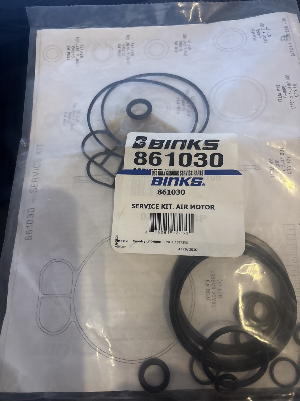 New Binks Air Motor Service Kit 861033 Warranty Fast Shipping