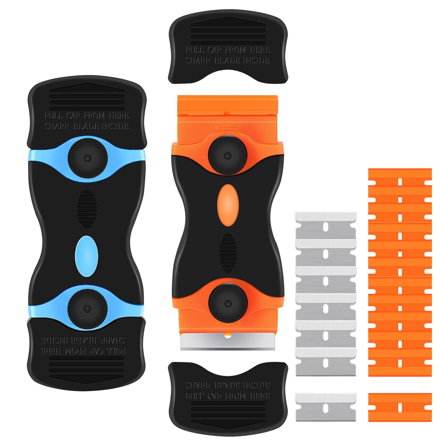 2PACK Razor Blade Scraper, 2-in-1 Scraper Tool 4.7×1.8×0.4inches, Blue+orange