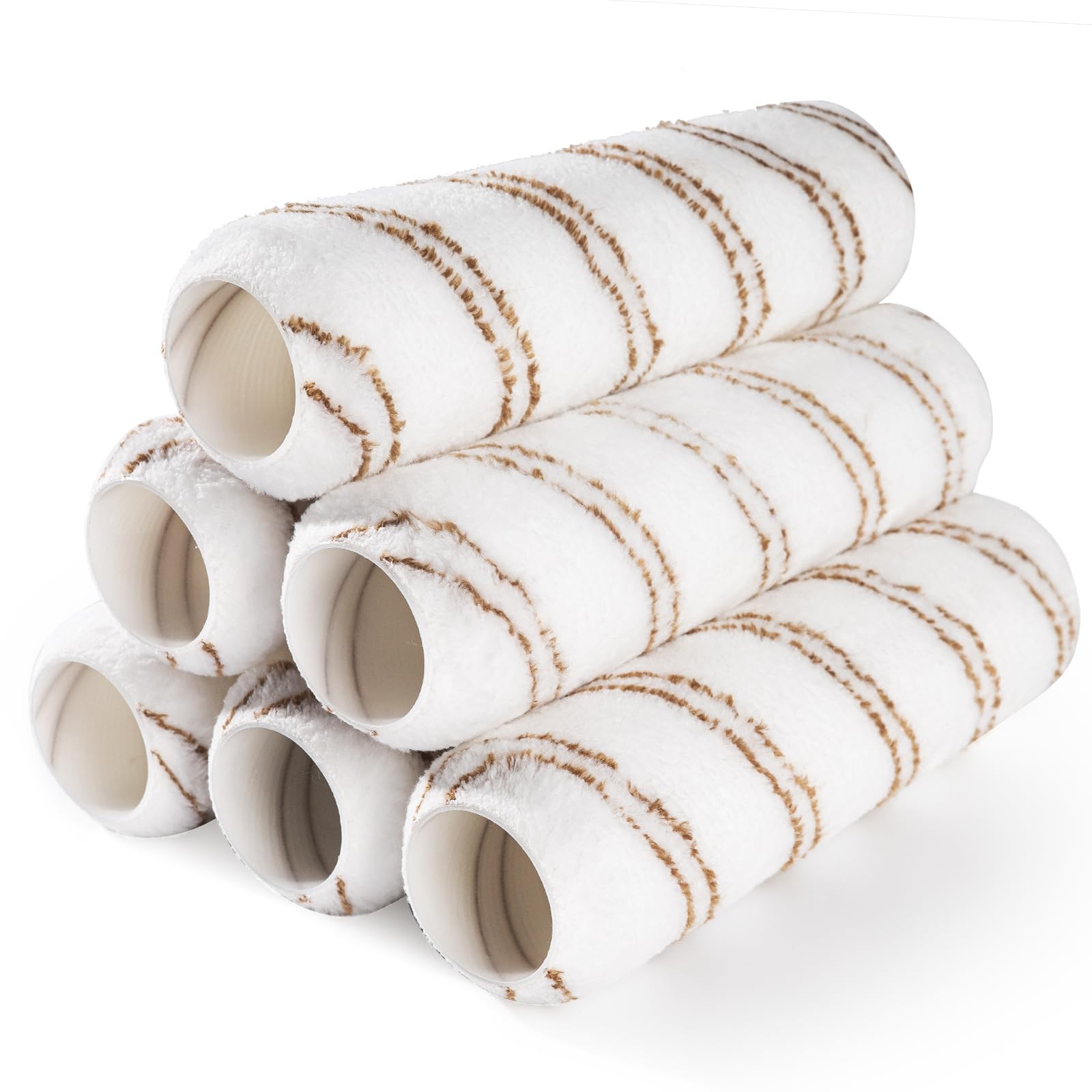 Mister Rui 9 Inch Paint Roller Covers, 6 Pack Most 9 Inch,6 Pack, White+Brown