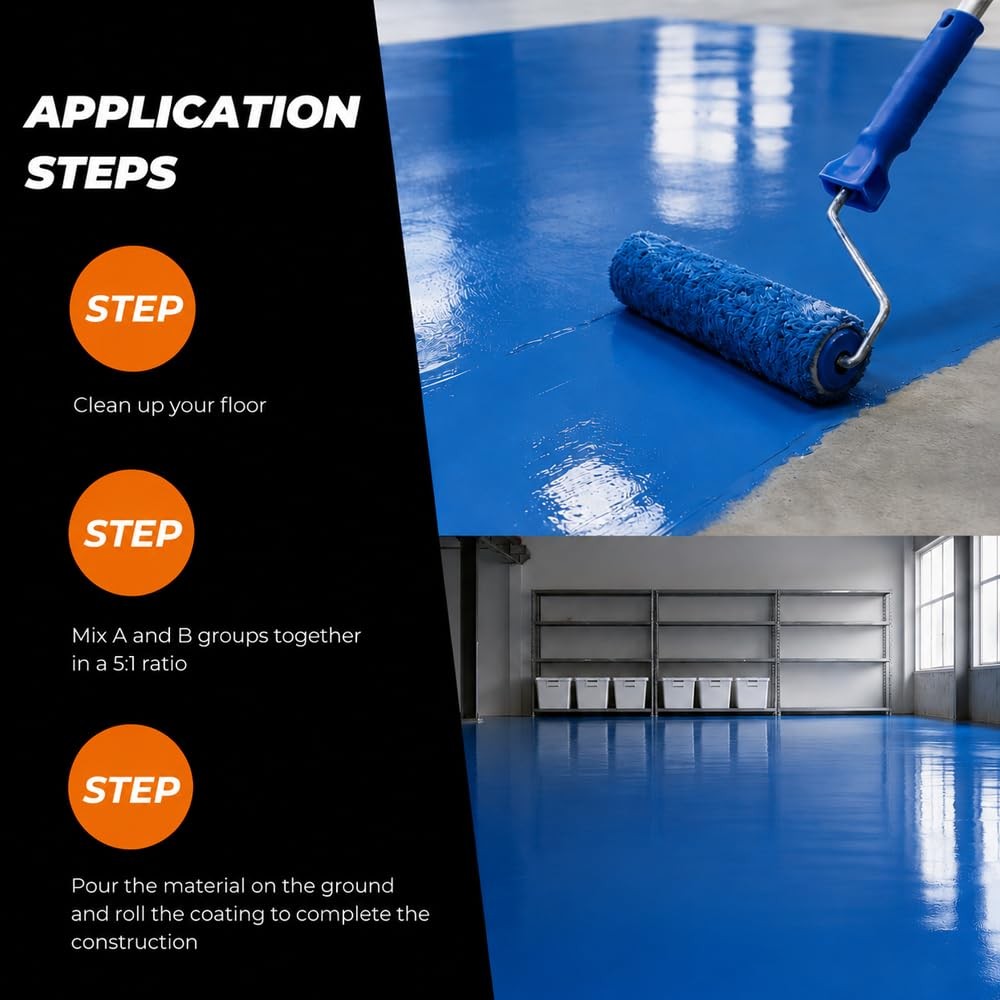 SHENGWEI floor paint Epoxy Resin Floor Coating 128 Fl Oz, Mediterranean blue