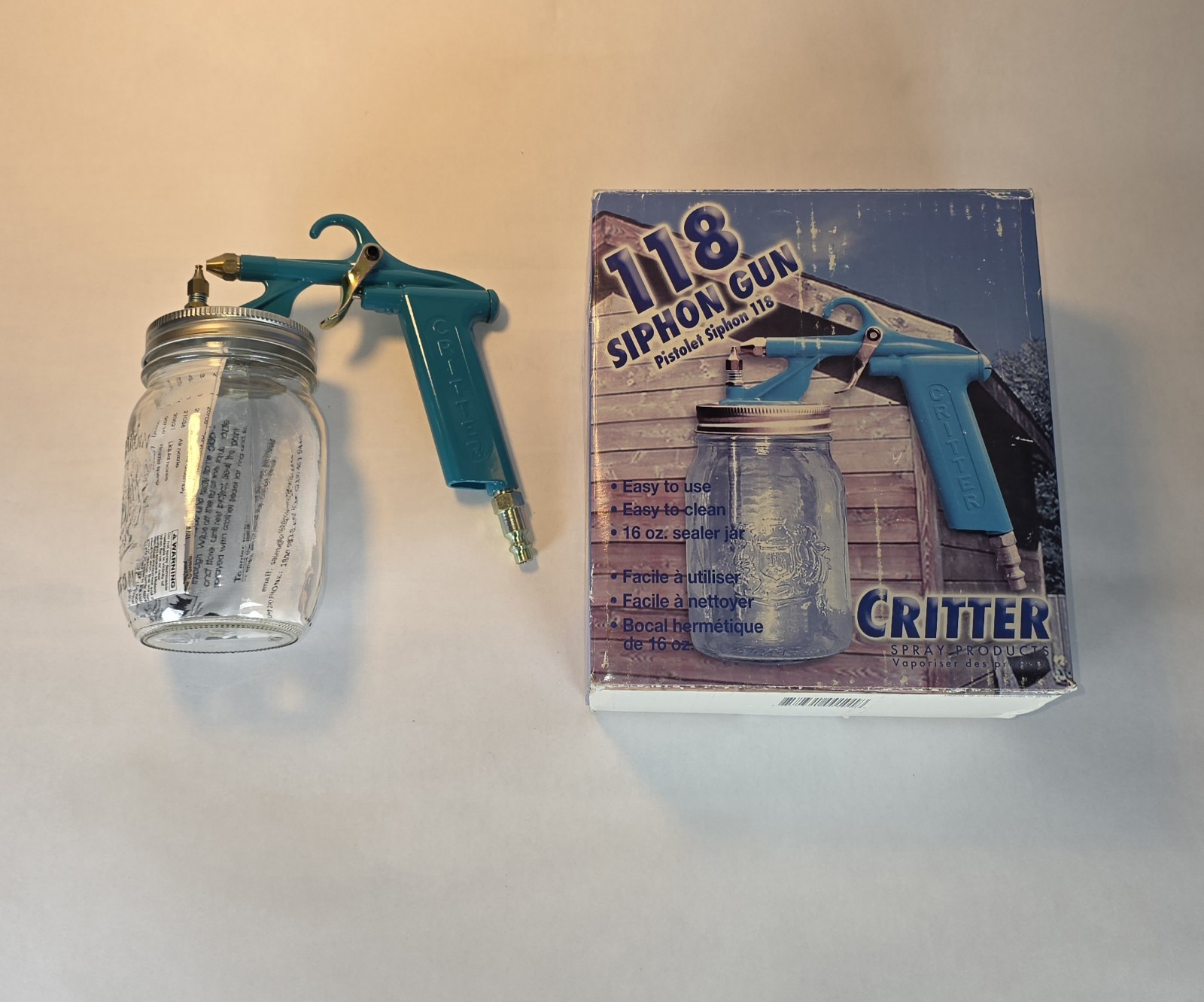 Critter new 118 siphon gun pistolet 16 oz jar spray multiple products easy clean