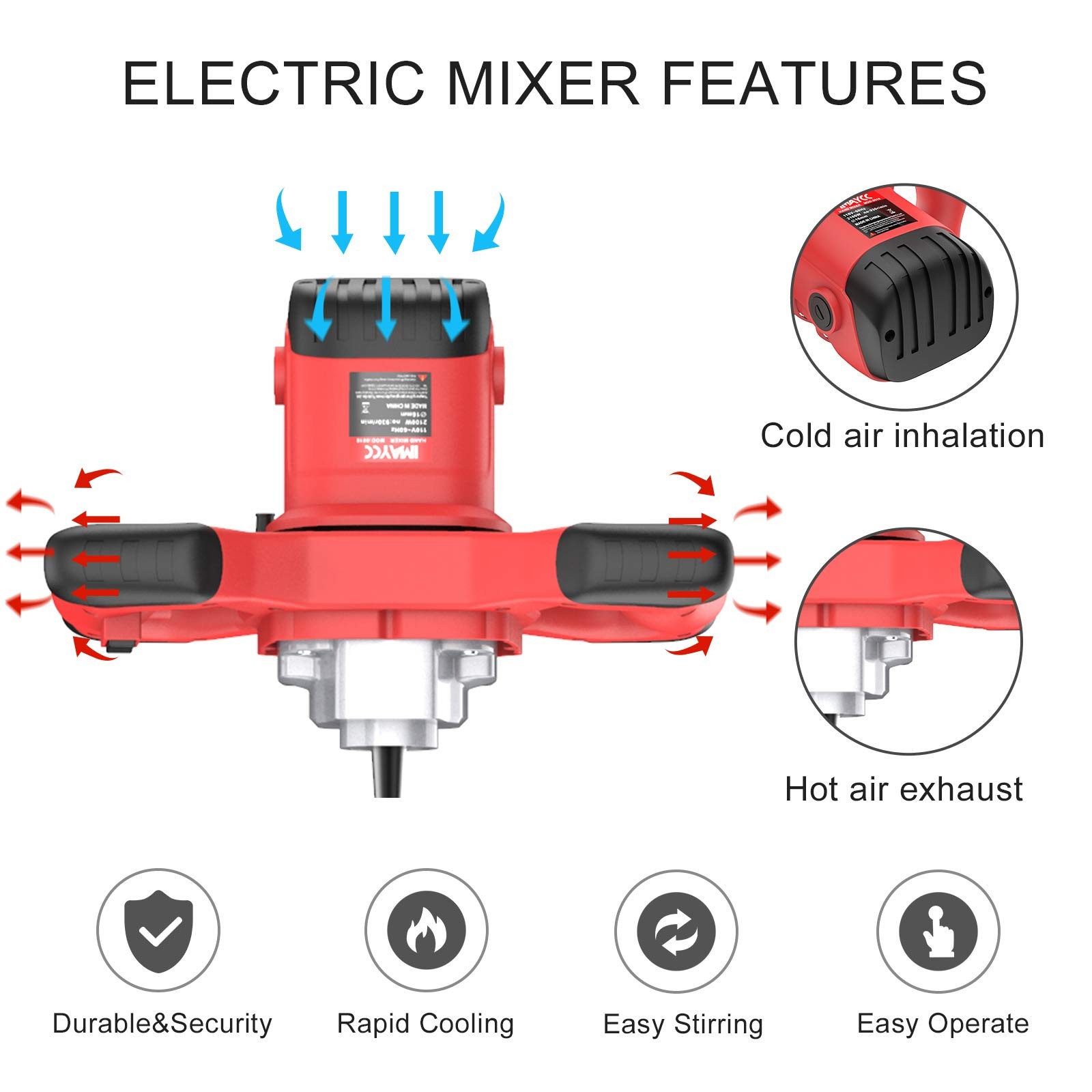IMAYCC Cement Mixer, 2100W Electric Concrete Mixer with 6 Speed, 110V Handhel…