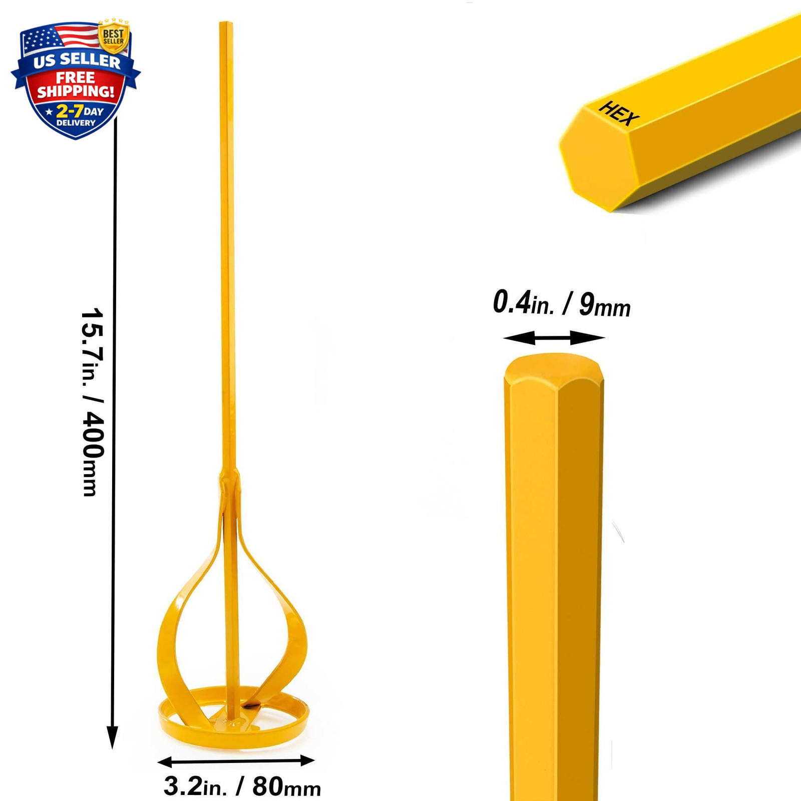 Paint & Mud Mixer Drill Stirrer Tool Hex Head for 1-5 Gallon Buckets Yellow