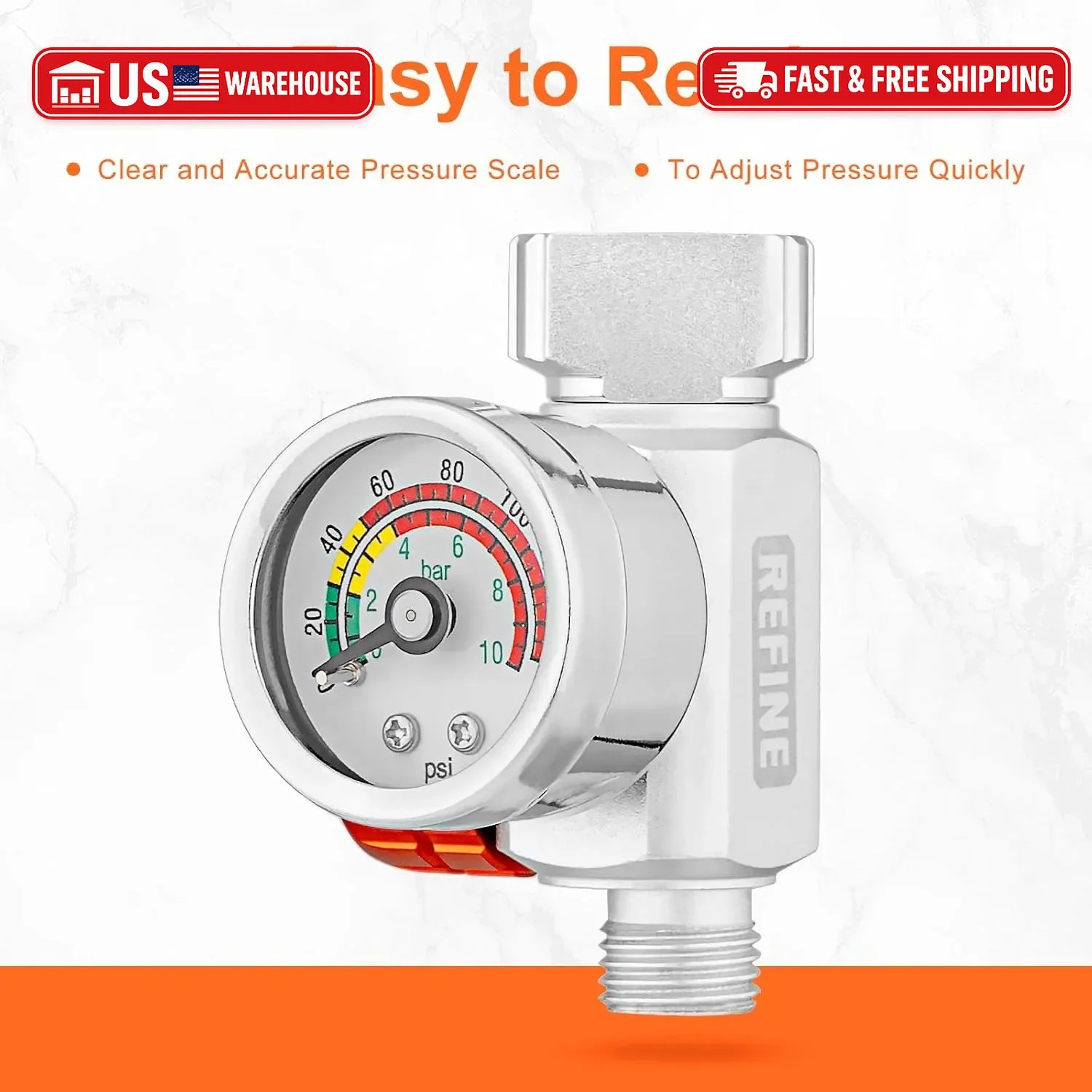 REFINE Spray Gun Regulator Kit, Air Pressure Regulator with Gauge for Pneumatic