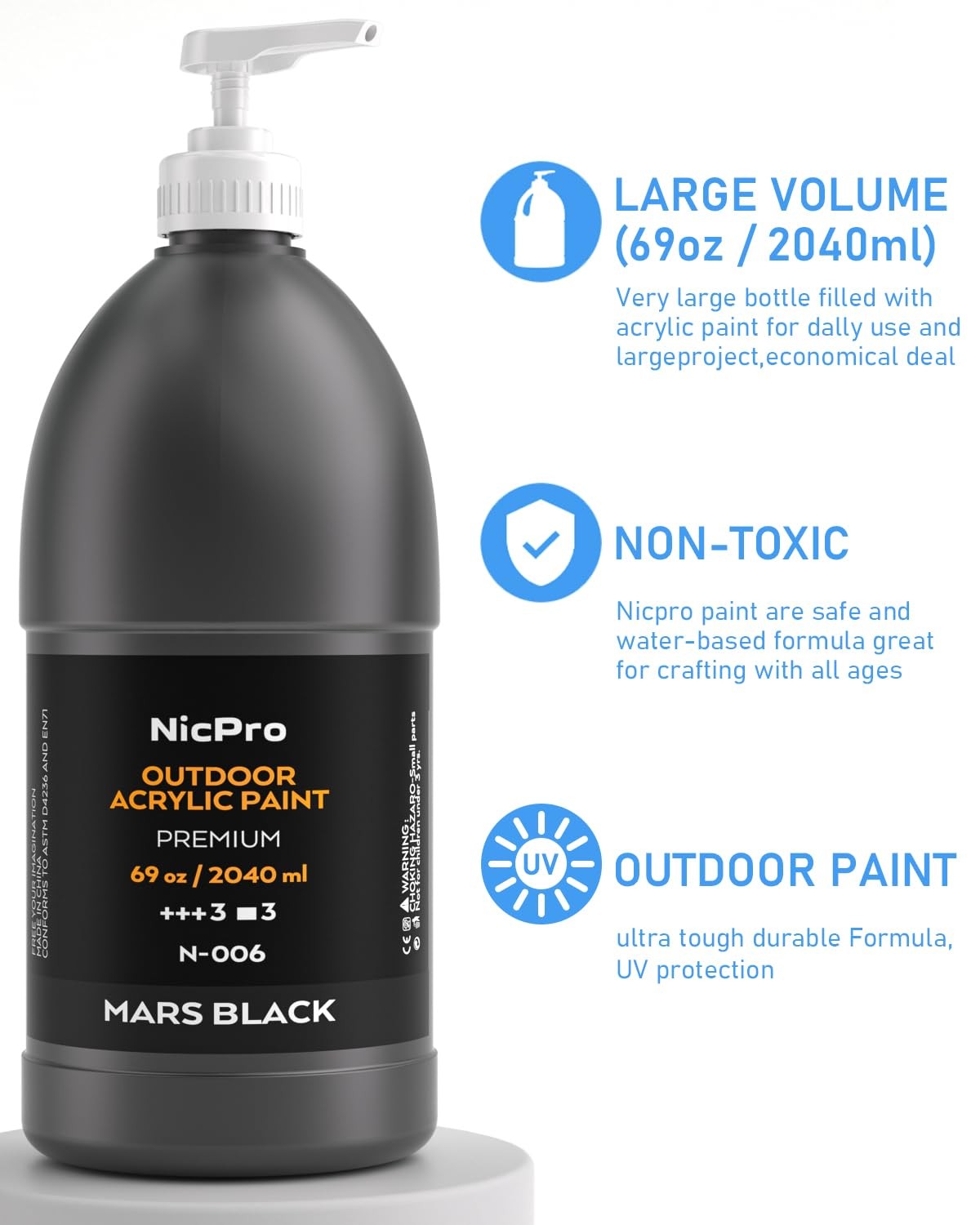 Nicpro Black Large Outdoor Acrylic Paint Set (69 69 Fl Oz (Pack of 1),