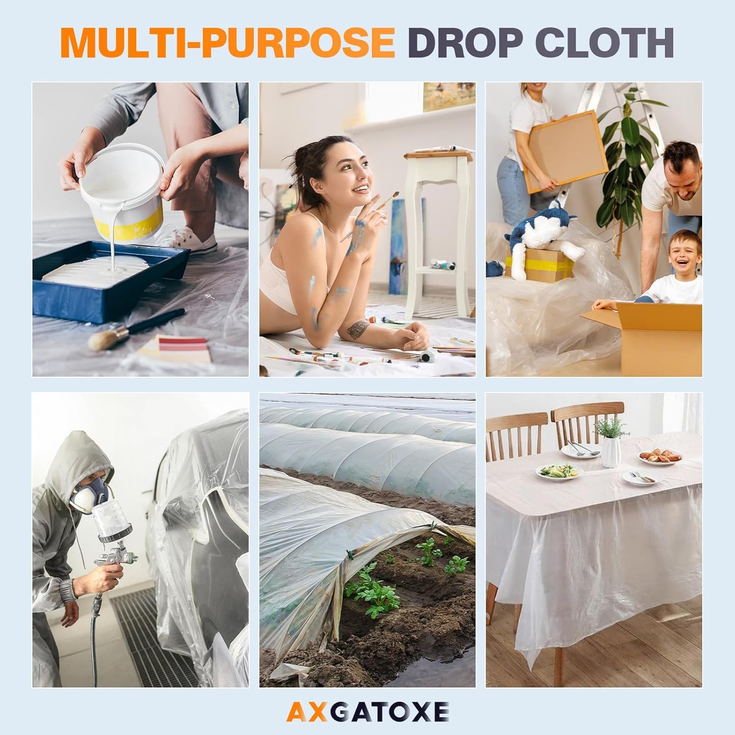6 Pack Plastic Drop Cloths 12×9 FT Disposable Waterproof Painter’s Tarp