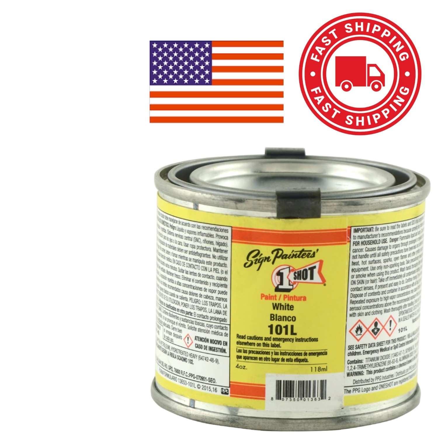 Enamel Paint 4 Ounce White High Gloss Fade Resistant for Glass Vinyl Surfaces