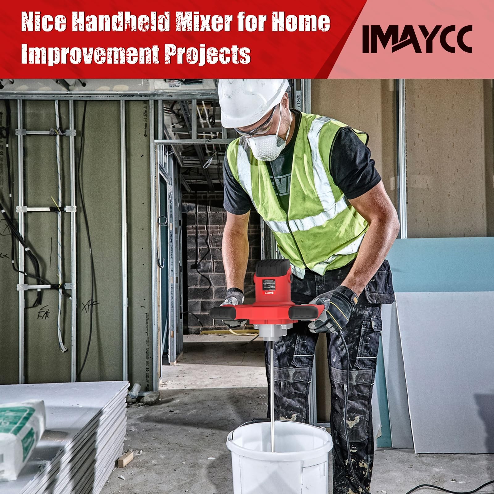IMAYCC Cement Mixer, 2100W Electric Concrete Mixer with 6 Speed, 110V Handhel…