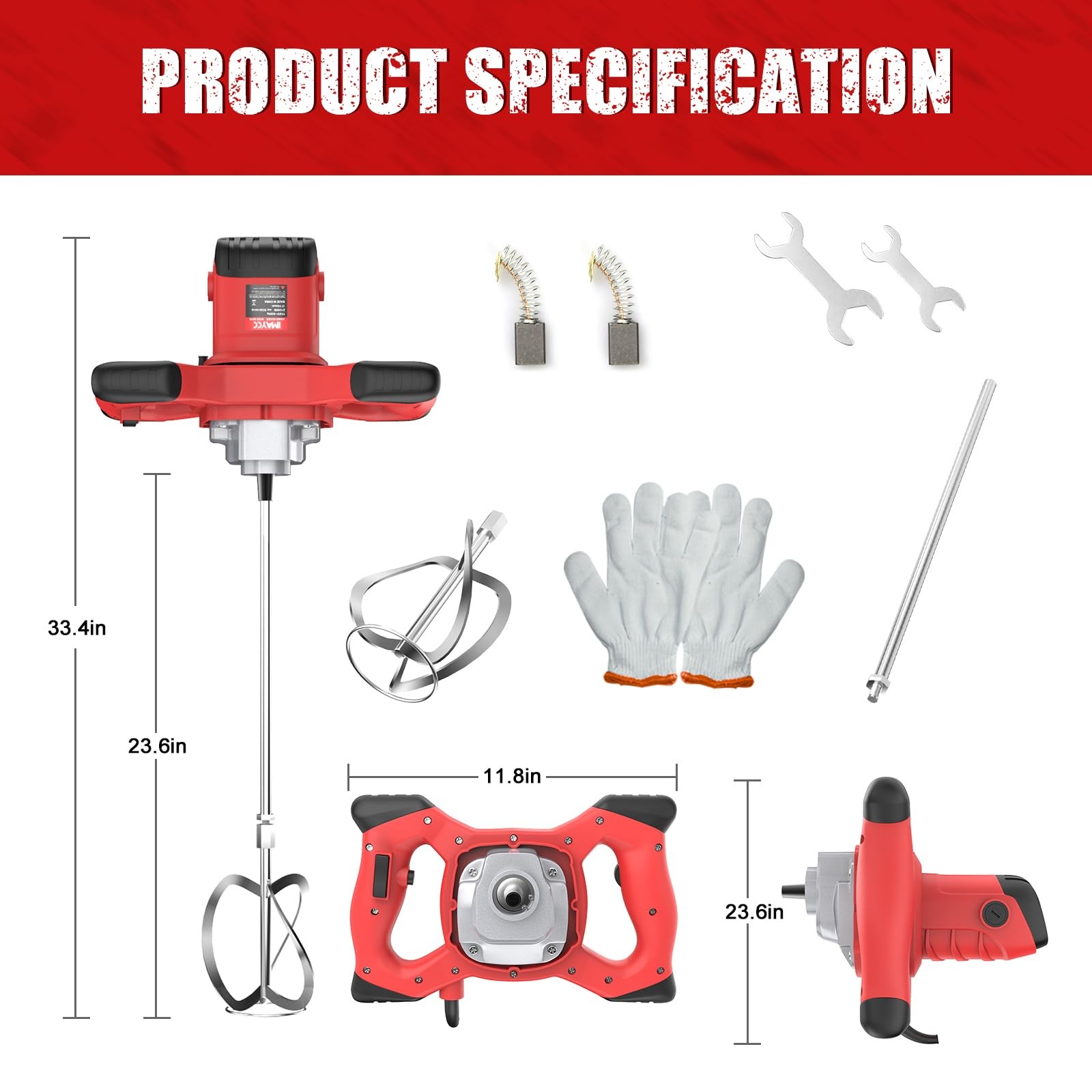 IMAYCC Cement Mixer, 2100W Electric Concrete Mixer with 6 Speed, 110V Handhel…