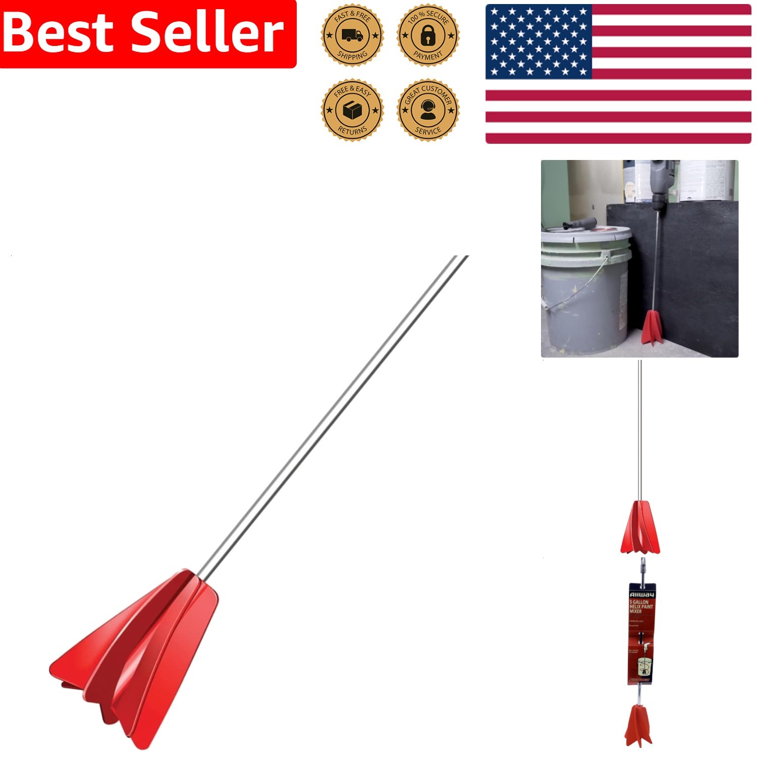 HM5 Helix Paint Mixer 5 Gallon Drill Attachment Fast Easy Clean