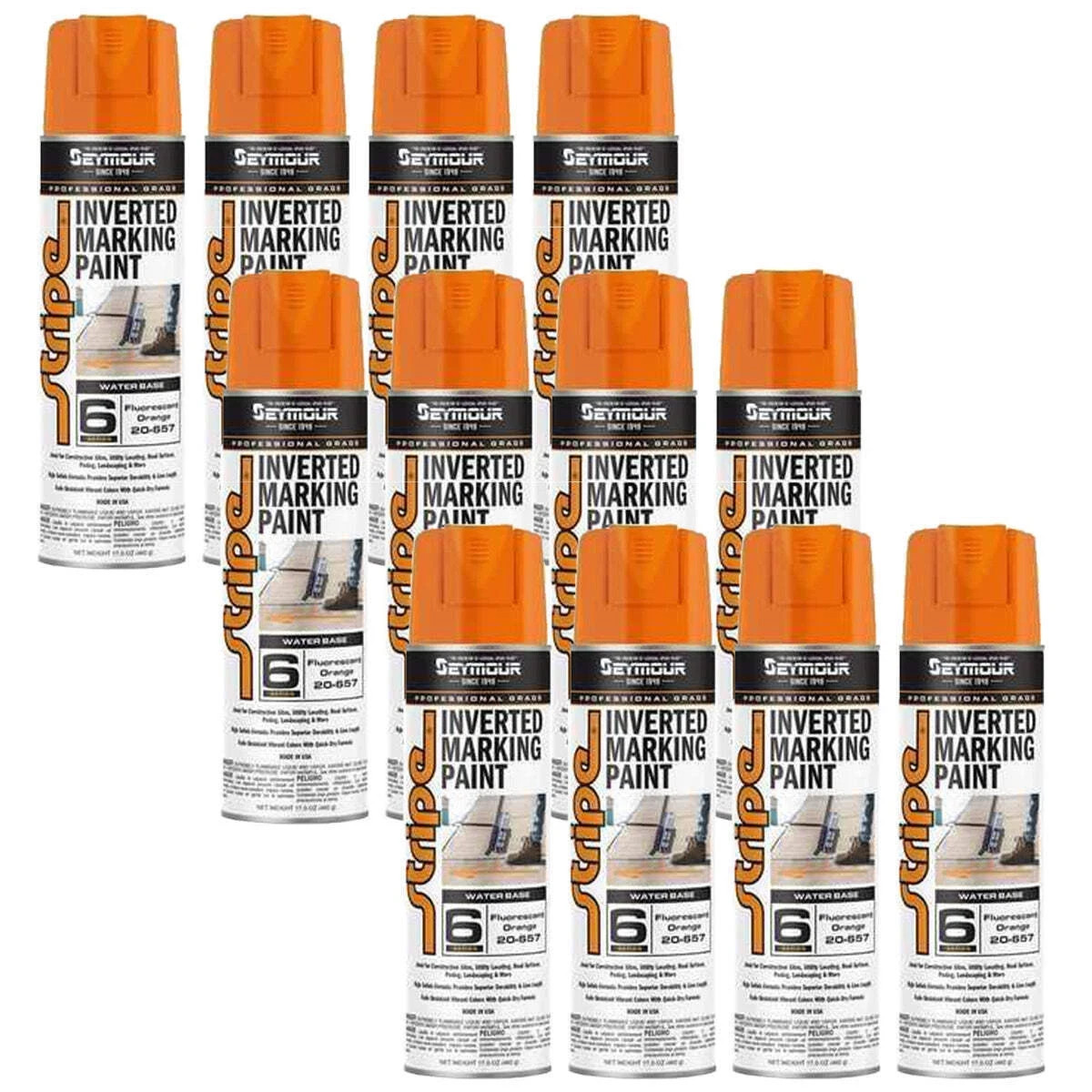 12PK Seymour 20-658 Inverted Fluorescent Red-Orange Marking Paint 17oz