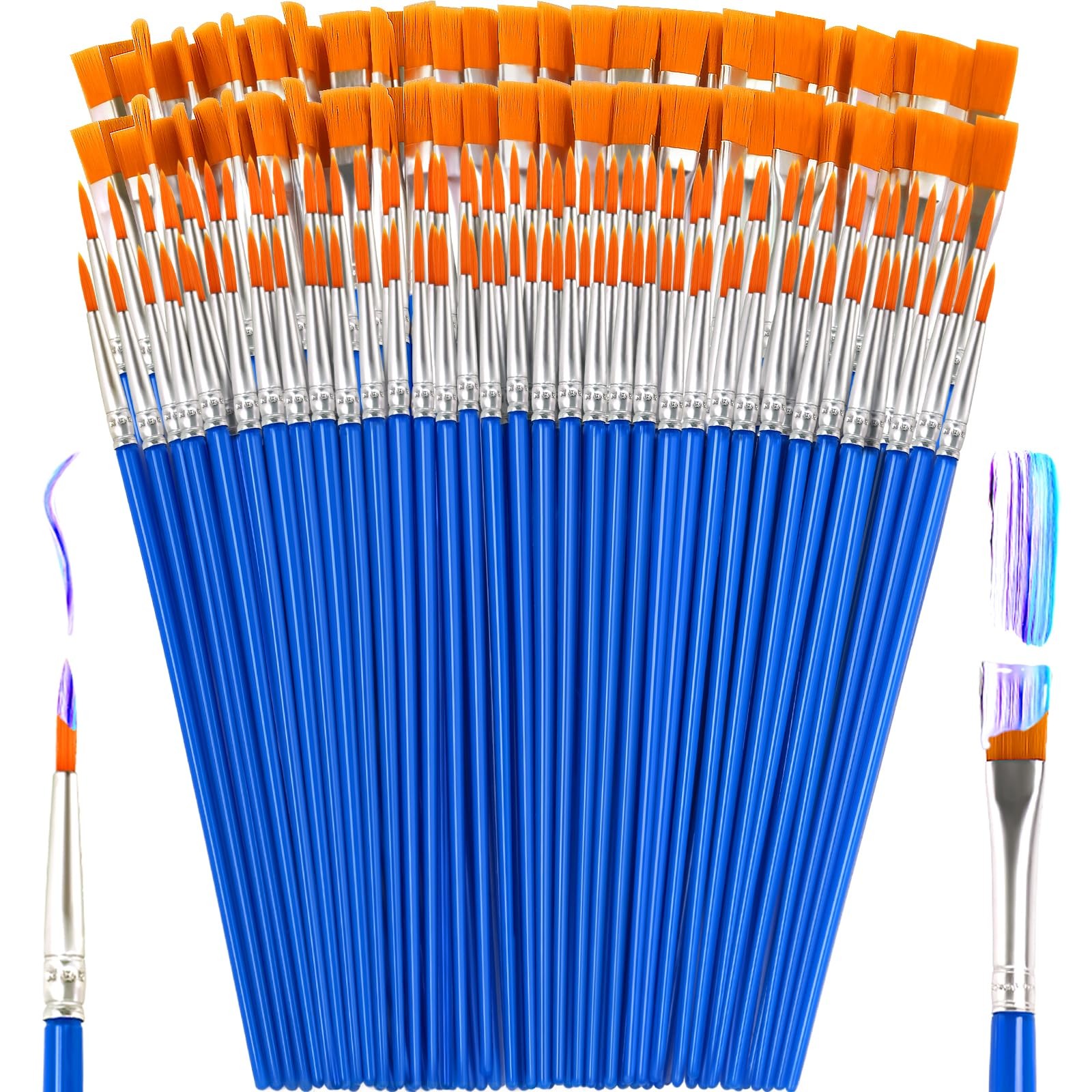 ZRLEI Small Paint Brushes Bulk, 160 Pcs Flat Tip Round Acrylic Small, Blue