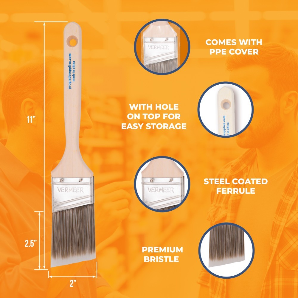 3-Pack – 2″ Angle Brushes for All Latex and Oil Paints & Stains