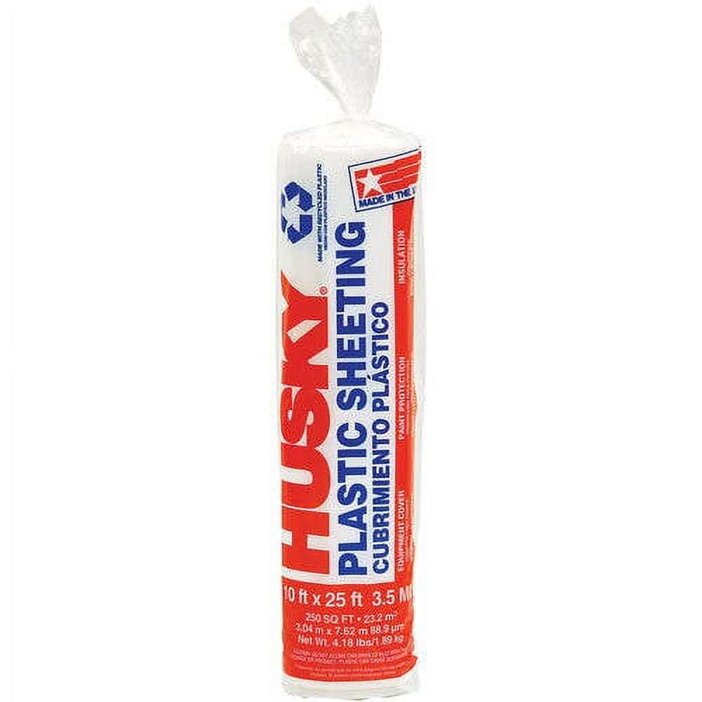 Husky 3.5 Mil Clear Polyethylene Plastic Sheeting, 10 Ft x 25 Ft,250 Sq Ft Total