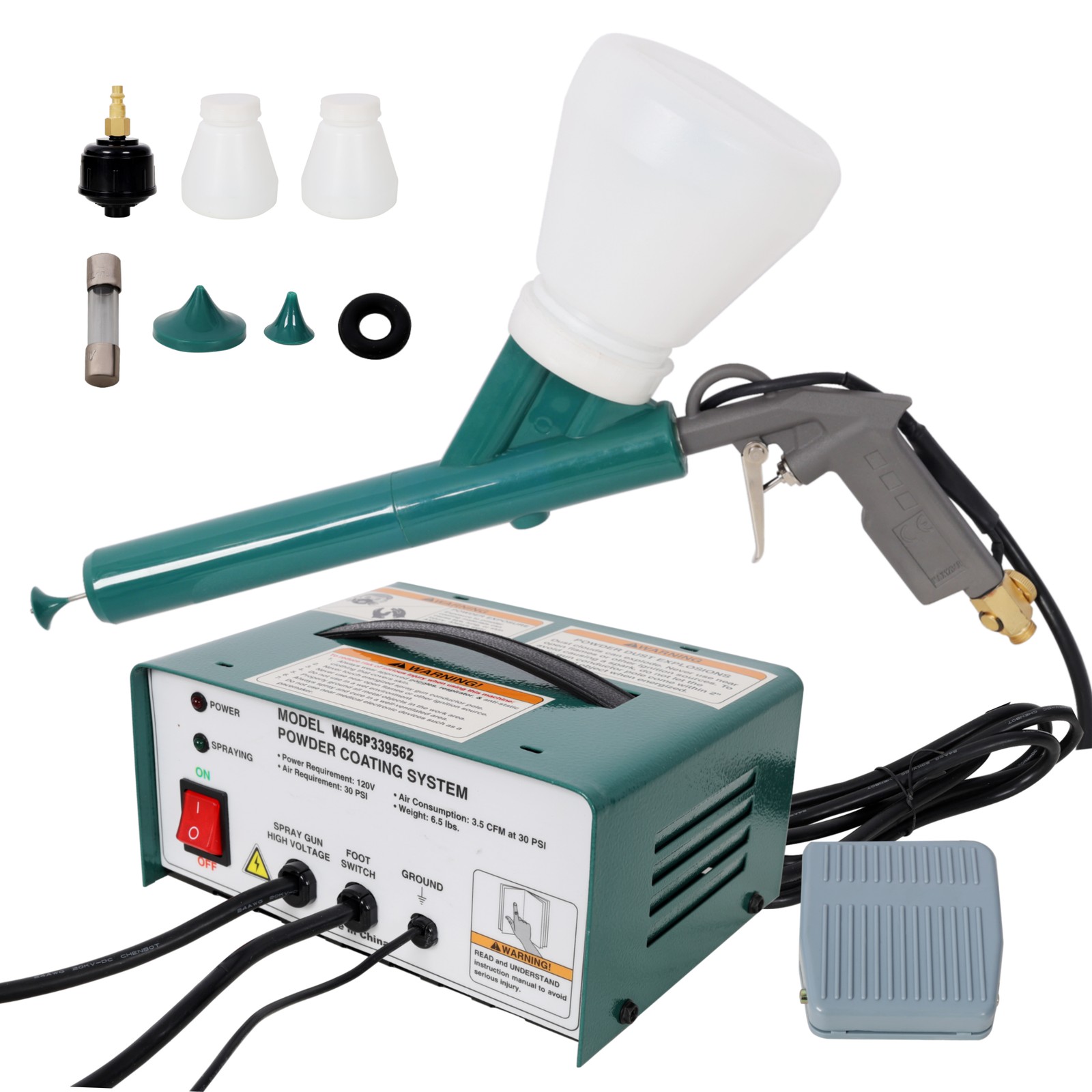 120V/60Hz 50KV Electrostatic Powder Coating System Spray Gun Foot Switch Nozzles