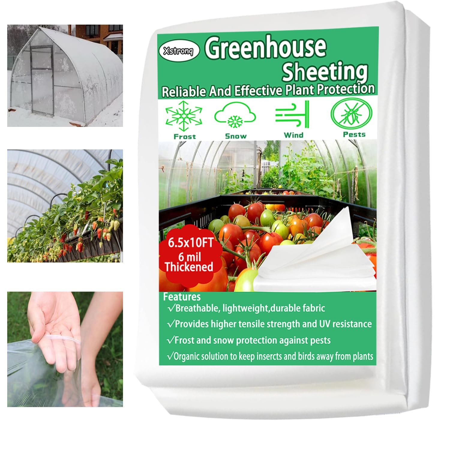 Xstronq 6.5FTx10FT Greenhouse Plastic Sheeting 6 Mil Thick Clear Polyethylene