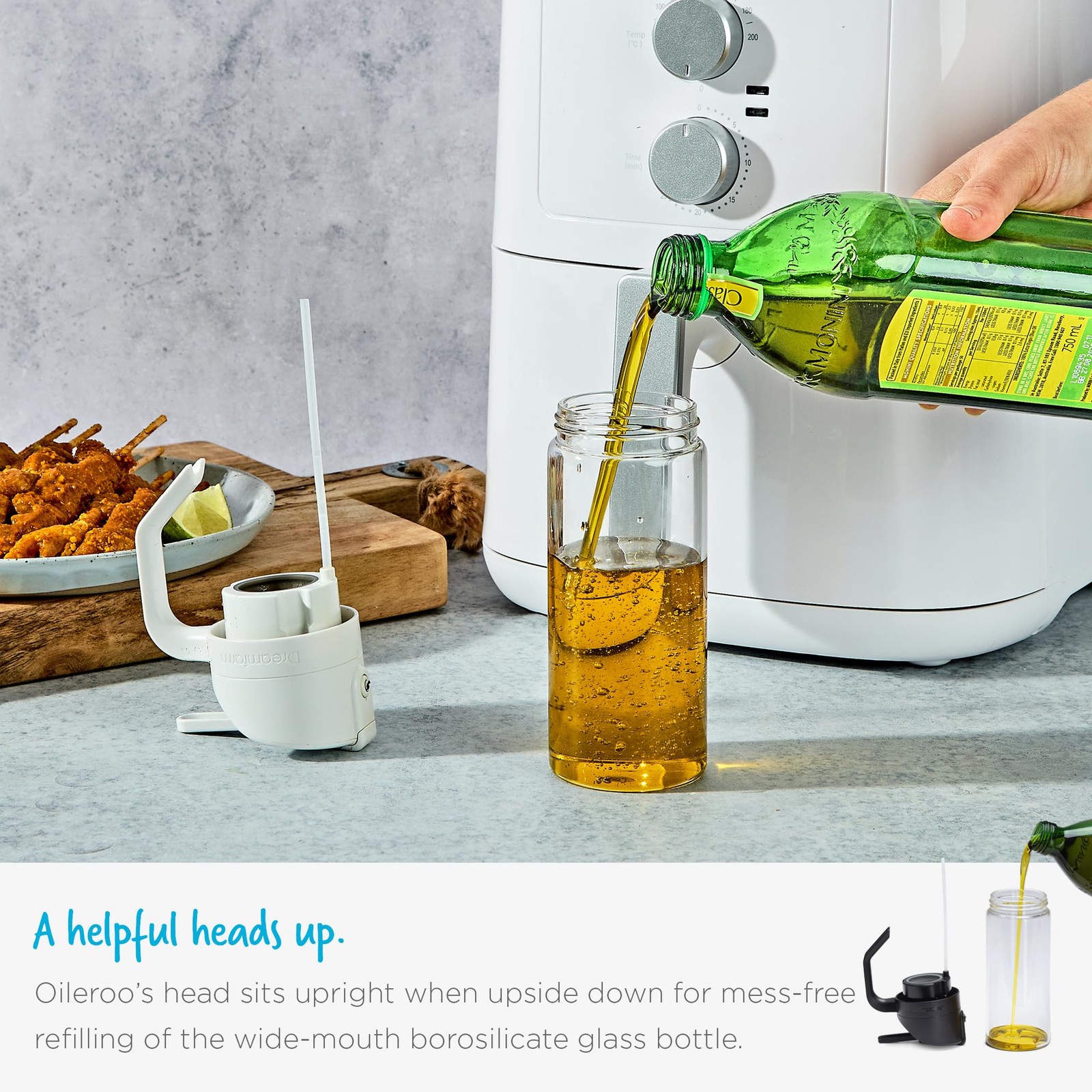 Dreamfarm Oileroo Glass No-Clog Oil Sprayer, Pourer & Doser – Oileroo, Black