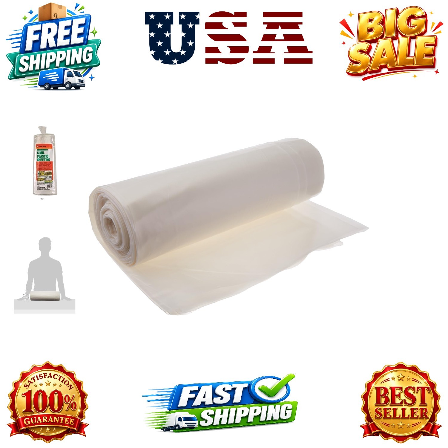 P1025/6W Polyethylene Sheeting, 10′ x 25′ x 6 mil., Clear