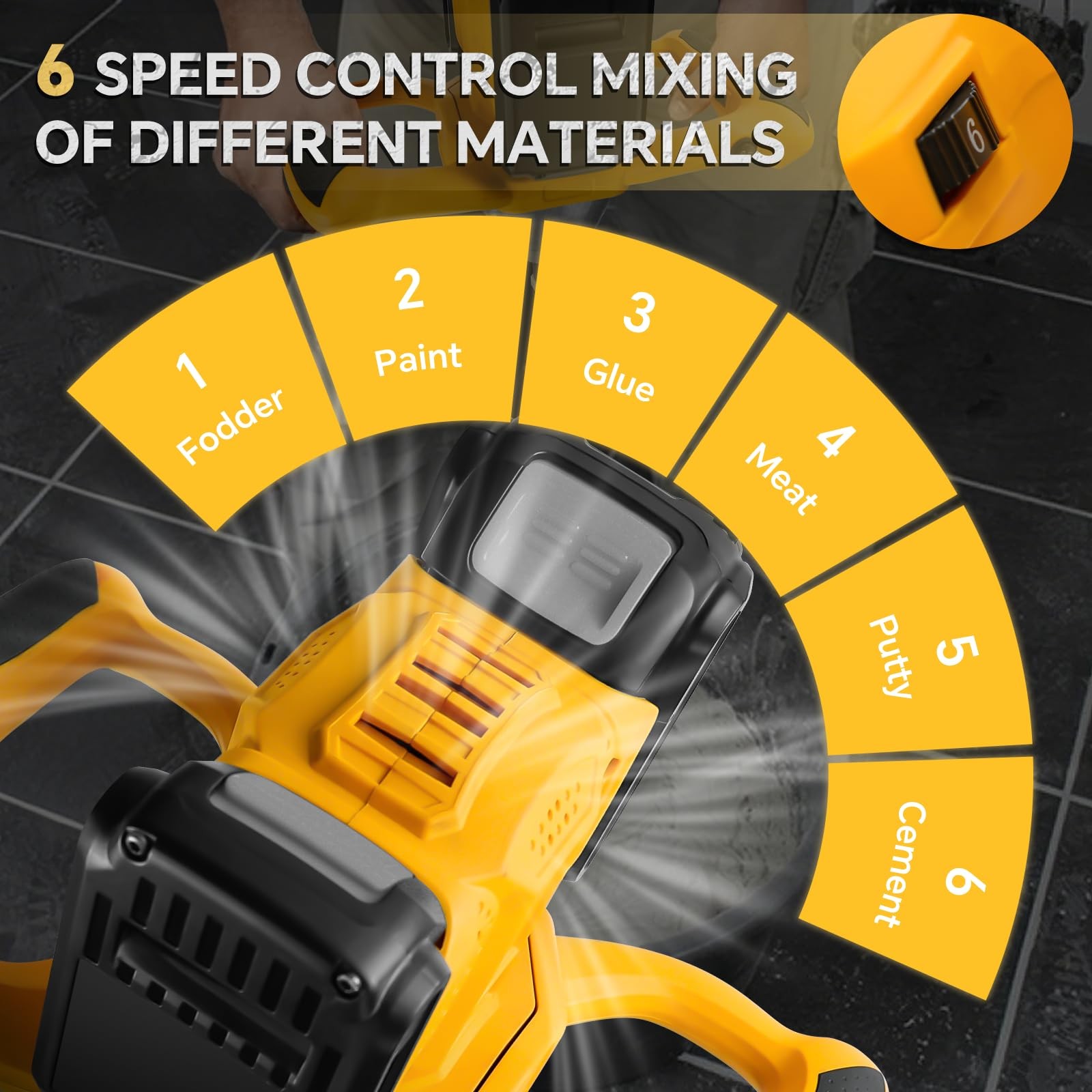 Cordless Cement Mixer, for Dewalt 20V Battery, 1200W Handheld Electric Concre…