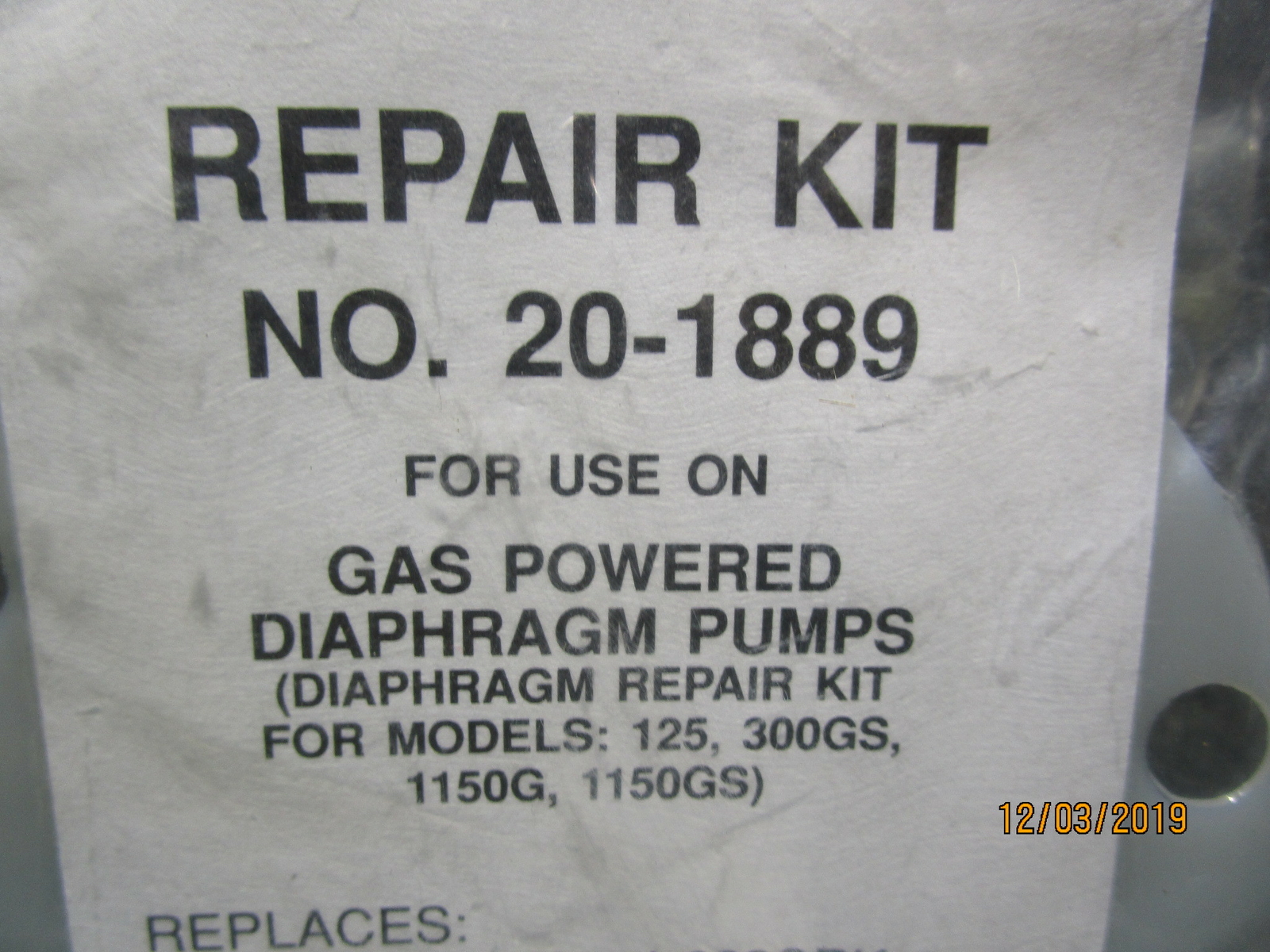 Bedford 20-1889 Gas Powered Diaphragm Repair Kit Replaces HERO No 4-622CRK