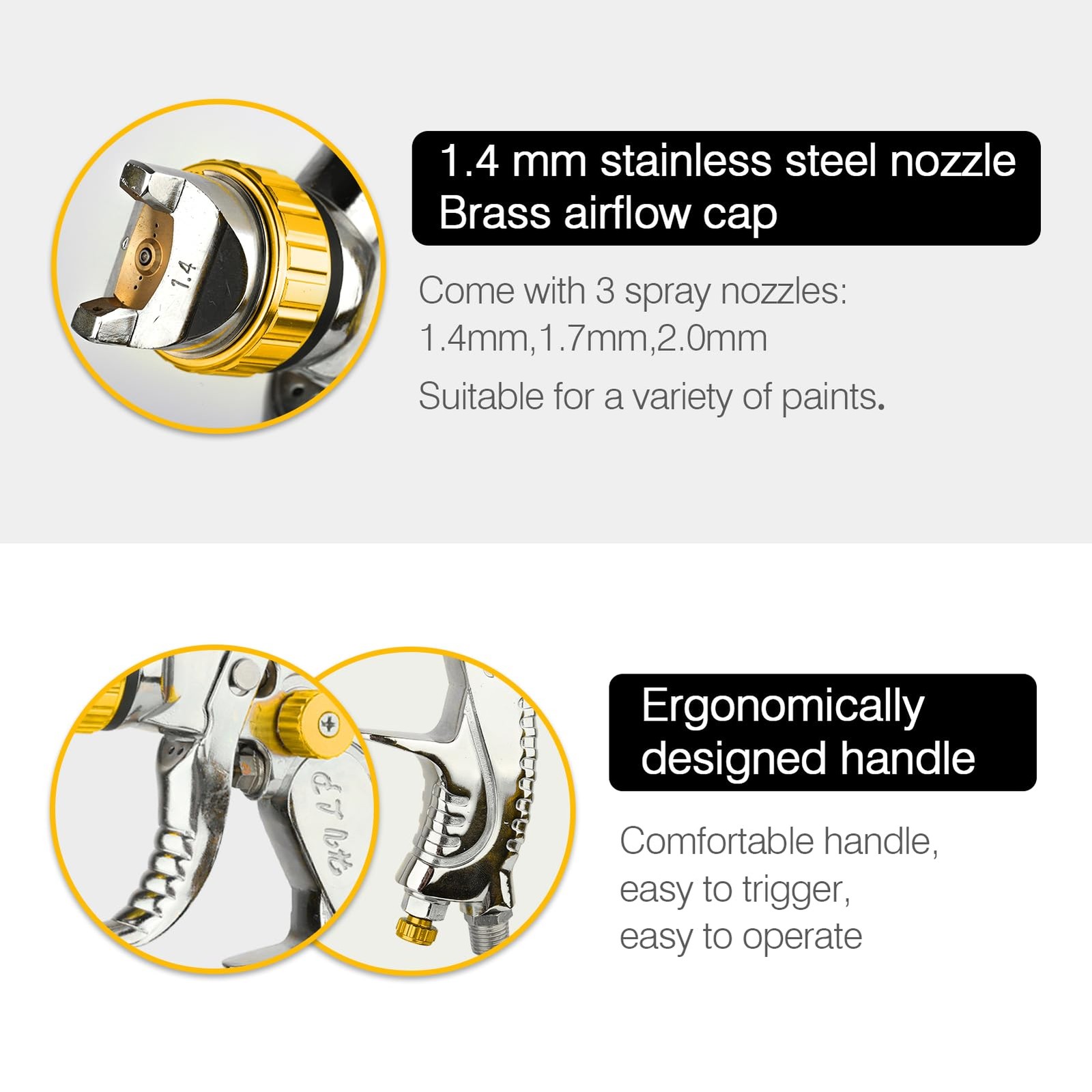 Fornax Hvlp Spray Gun Replaceable 1.4Mm 1.7Mm 2.0Mm Nozzles Needle Cap