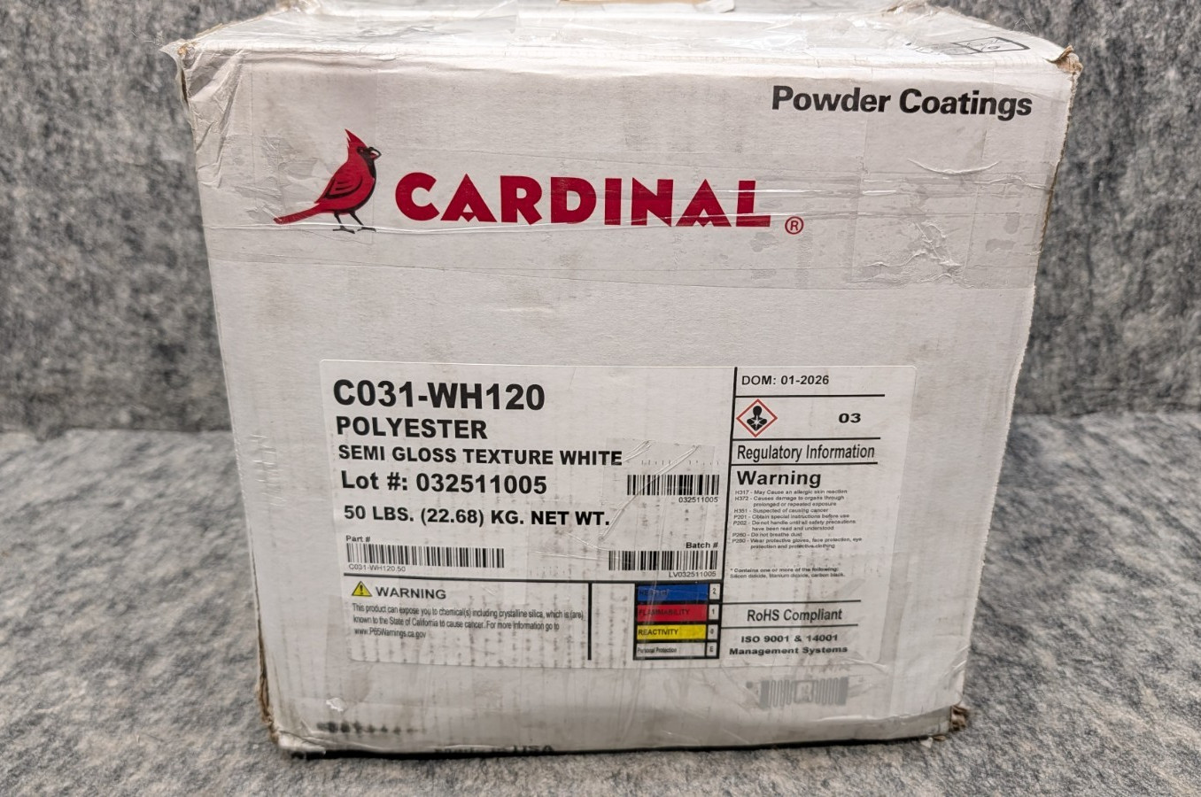 Cardinal 50 lb White Powder Coating Polyester Semi Gloss Texture C031-WH120