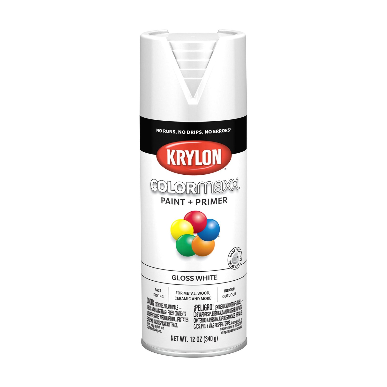 Krylon ColorMaxx 12 Oz. Gloss Spray Paint, White – 1 Count (Pack of 1),